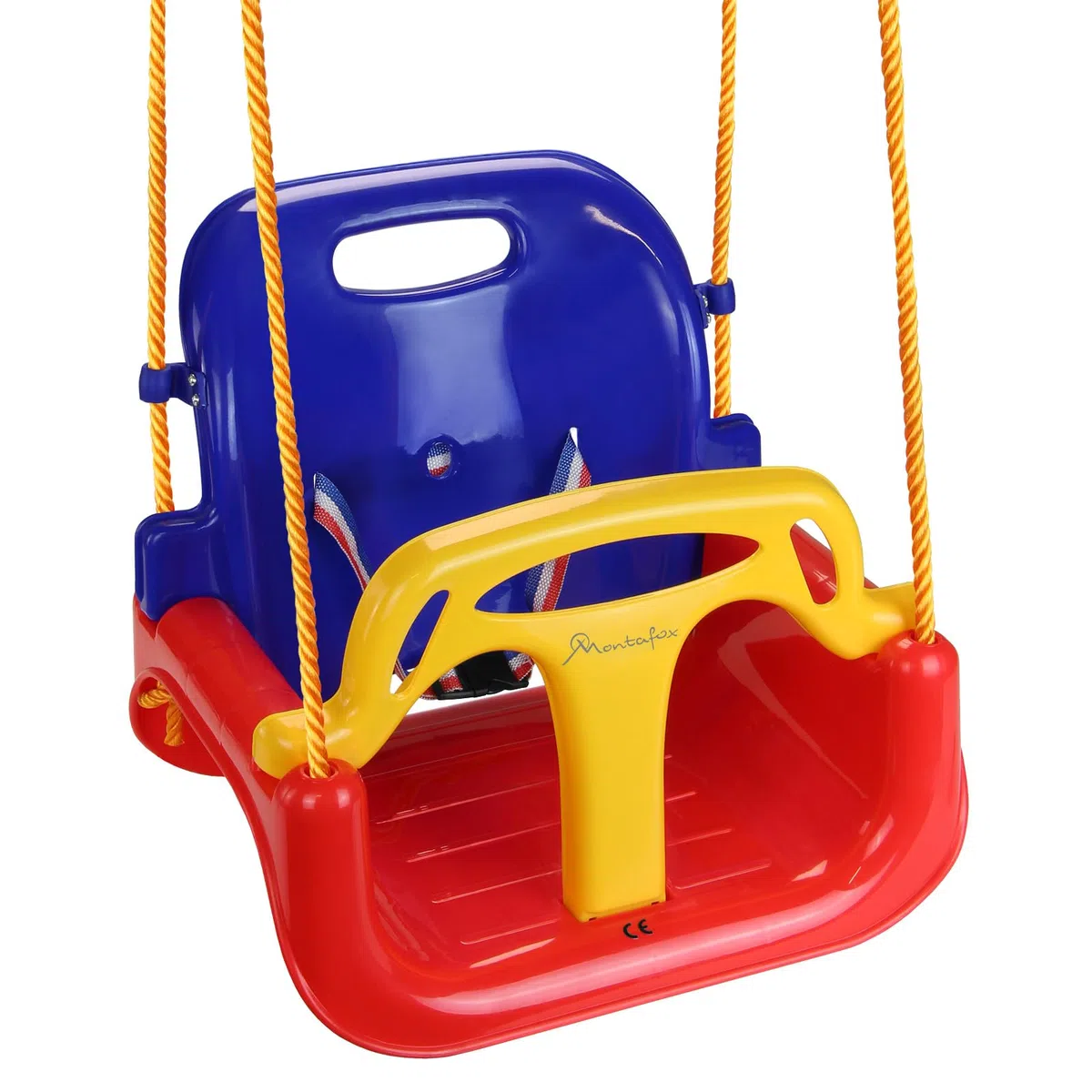 Montafox Altalena per bambini regolabile 3 in 1 seggiolino crescente con schienale e cintura di sicurezza, colorato