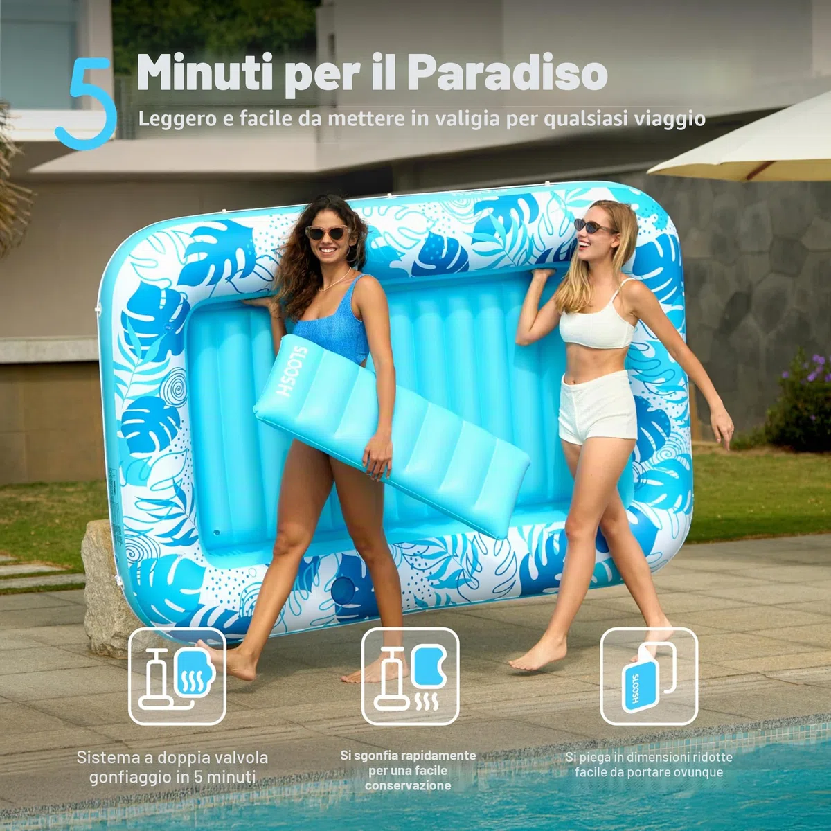 SLOOSH Tanning Pool dmuchany basen dla dorosłych 4w1 z poduszką