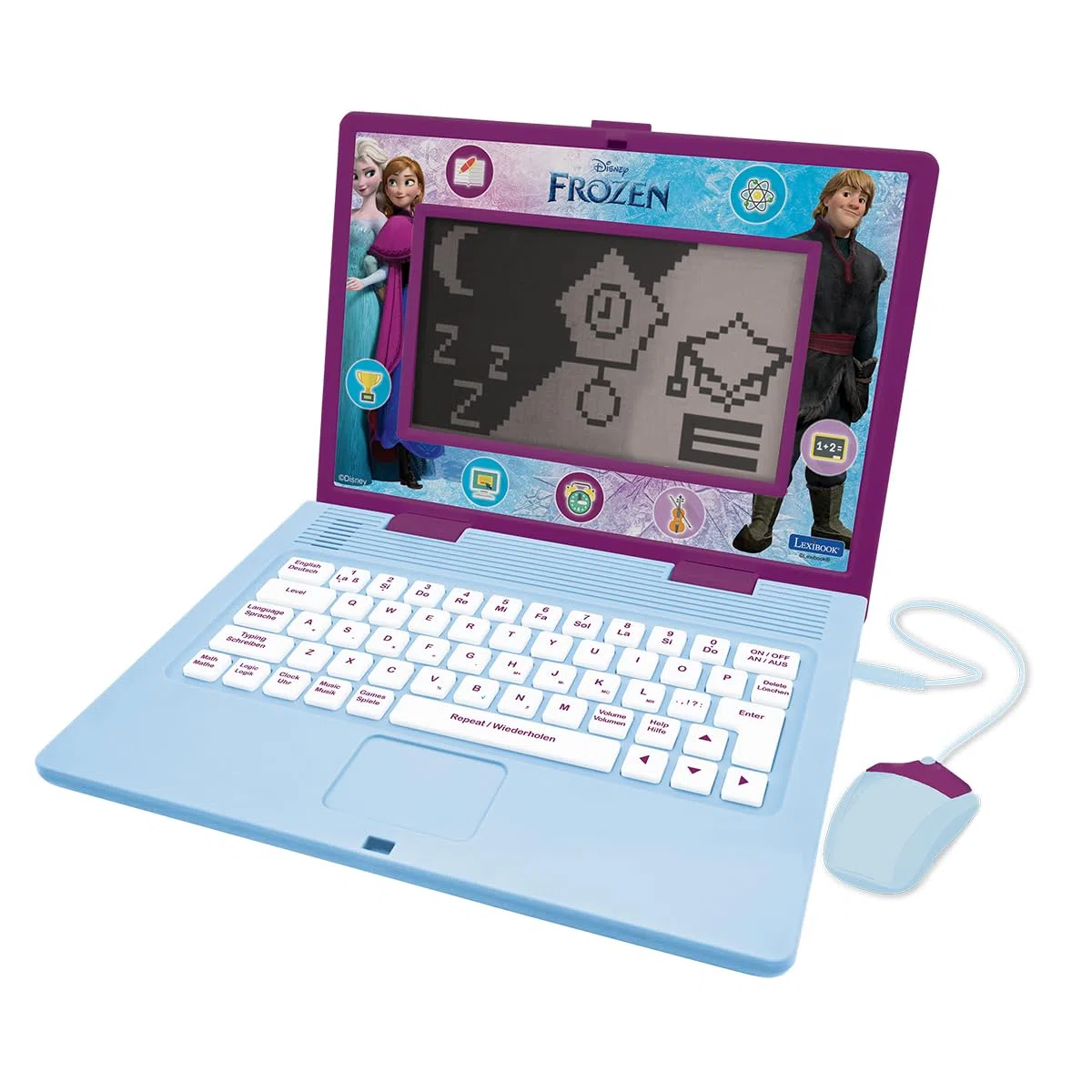 Lexibook, Frozen, Bilingue ed Educativo Laptop Tedesco/Inglese, Giocattolo per Bambini, 170 attività per Imparare, Giocare e Musica, Schermo Grande, Viola/Blu, JC599FZi3