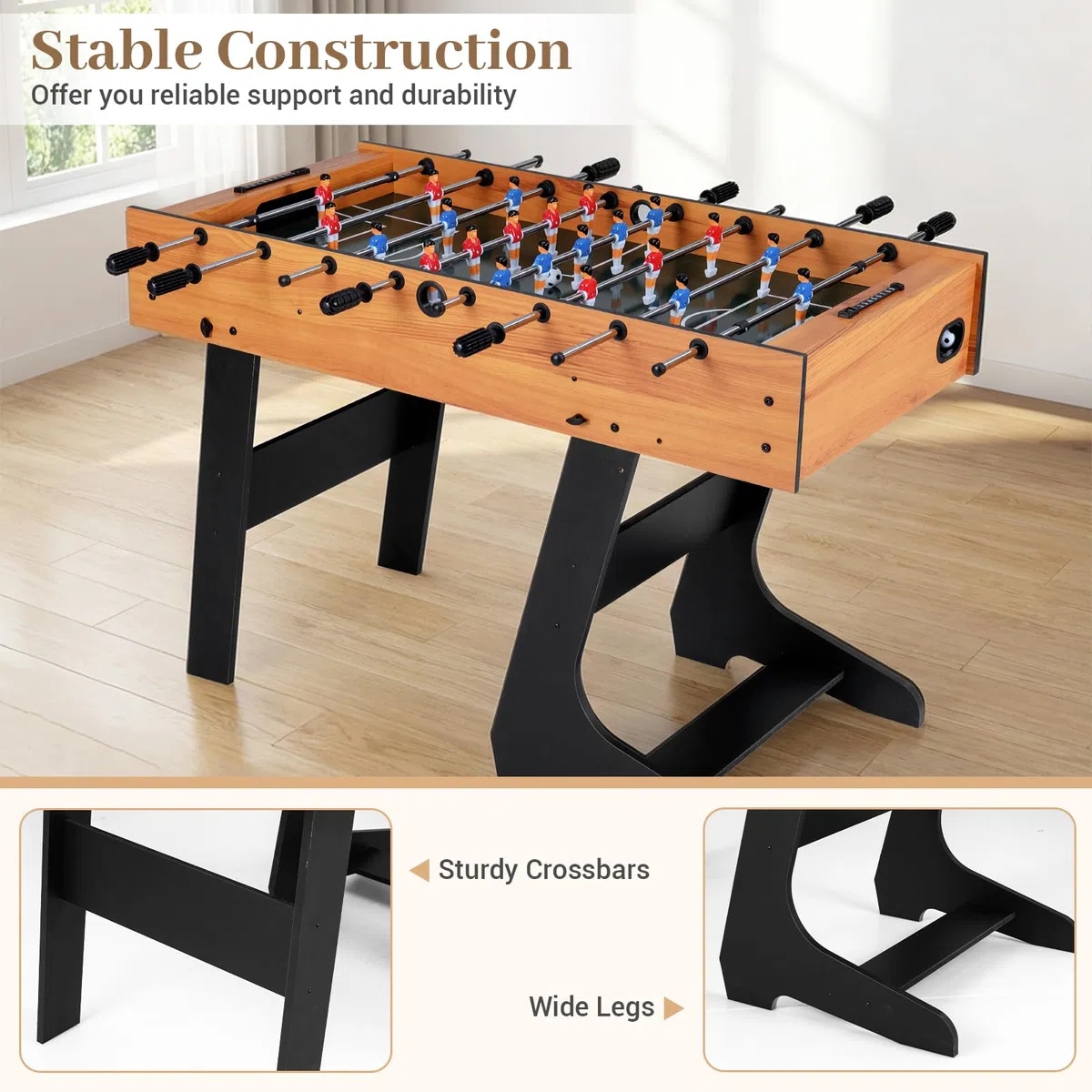 HOMASIS Calcio Balilla in Legno, Biliardino Pieghevole, Professionale, Calcetto da Tavolo per Bambini e Adulti, con 22 Giocatori, 8 Aste, 2 Palline, 2 Segnapunti, 121 x 60,5 x 81 cm