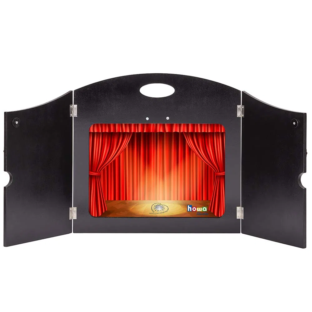 howa 4 in 1 Kamishibai teatro di narrazione teatro delle Ombre teatro delle Figure Legno per Cartoline DIN A3, con Adattatore per DIN A4, Inserto Laterale, Retro Aperto 7504
