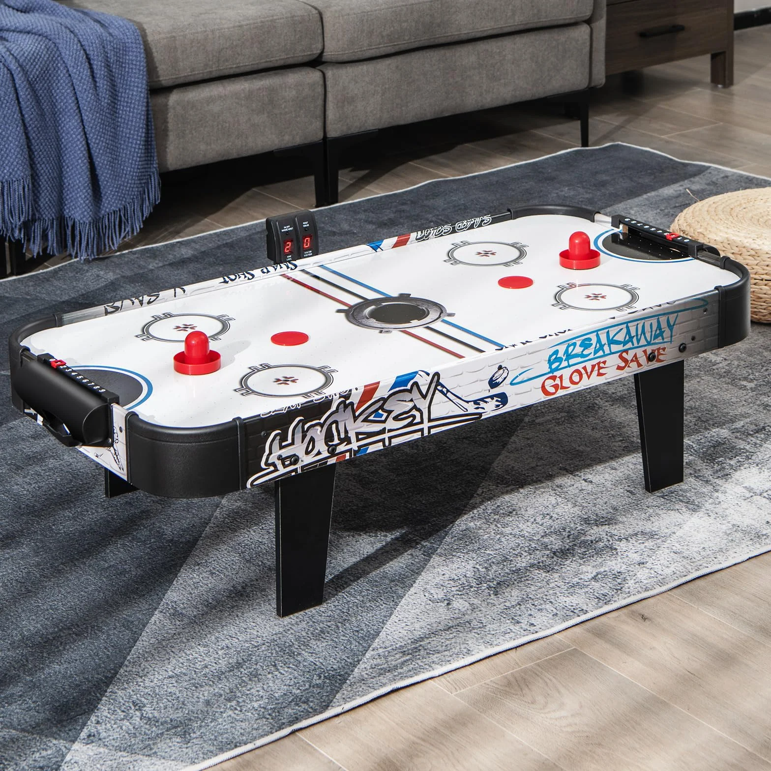 HOMASIS Mini Air Hockey da Tavolo, Hockey da Tavolo ad Aria con Segnapunti LED Elettronico, Giocattolo con 2 Dischi, 2 Impugnature e 2 Bersagli per Bambini e Adulti, 107x56x30cm (DW10020IT-HS)
