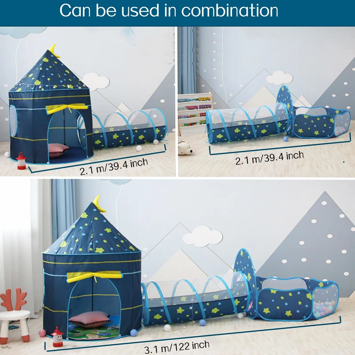 Tenda per bambini 3 in 1 con tunnel e vasca per le palline