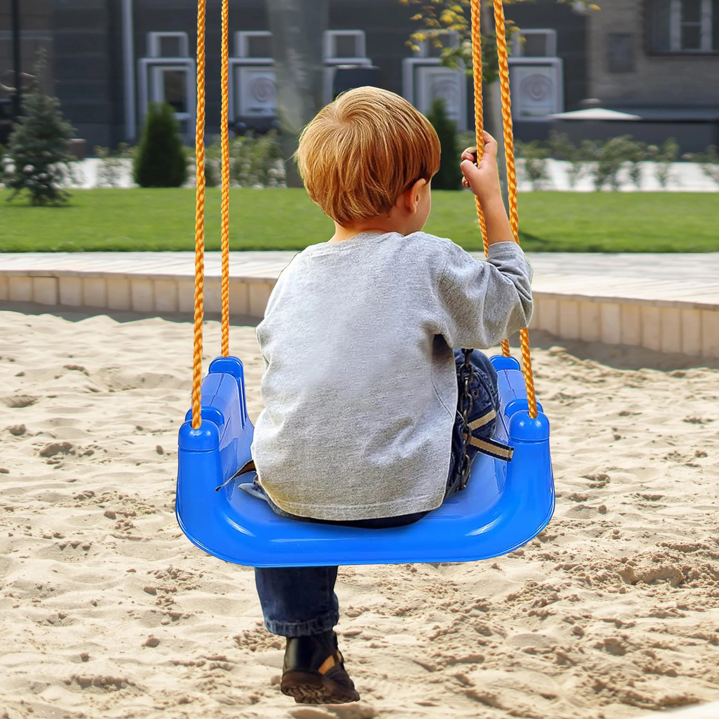 KINSPORY Altalena da Giardino 3 in 1 per Bambini, Altalena per bambini 3 in 1, Seggiolino Altalena Bambini Sedile in Plastica con Schienale e Cintura di Sicurezza per Esterno e Interno (Blu Scuro)