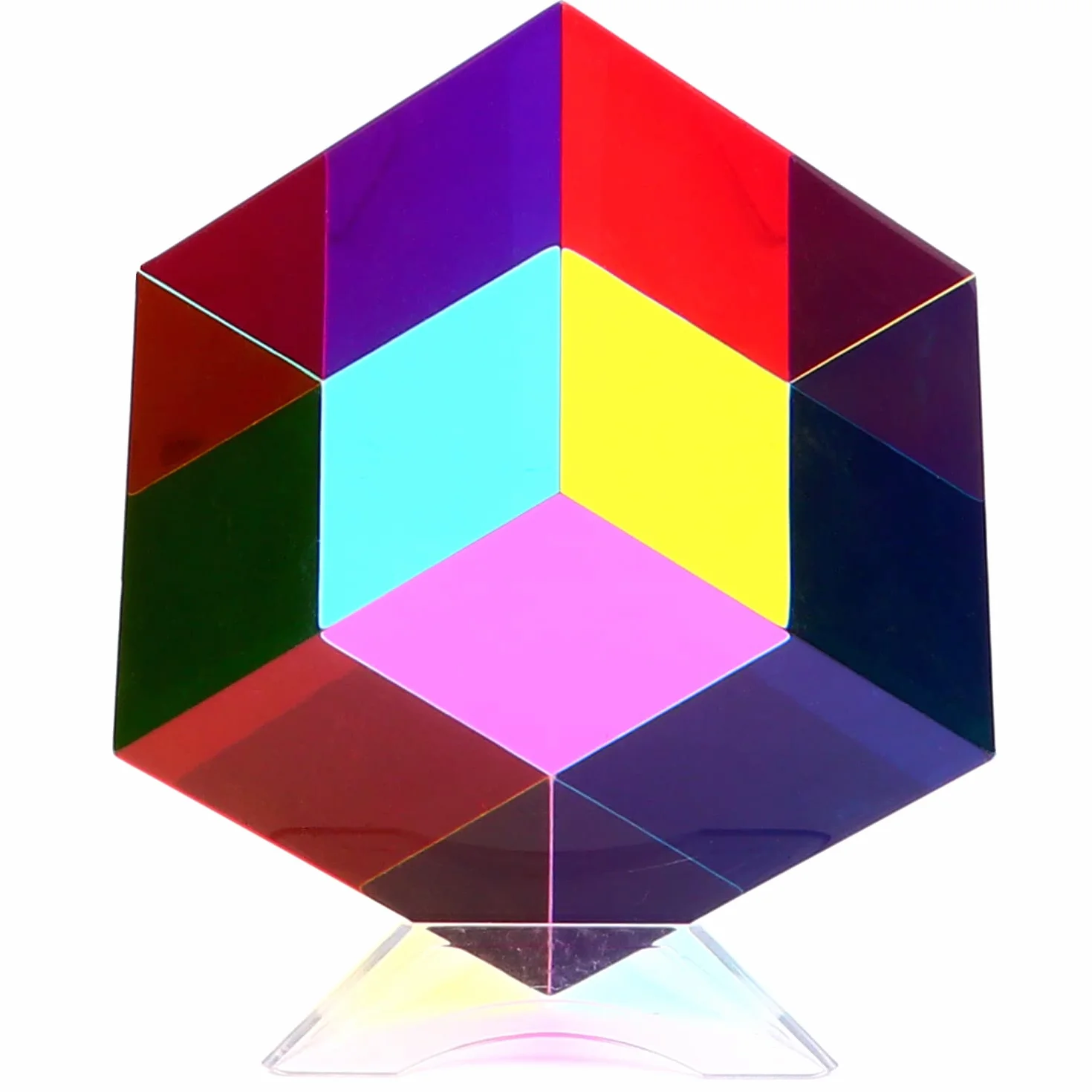 iKeelo Cubo di colore (70 mm) con supporto, miscela sottrattiva dei colori ciano, magenta e giallo, prisma acrilico ipnotizzante per decorare la scrivania, un divertente inizio di conversazione