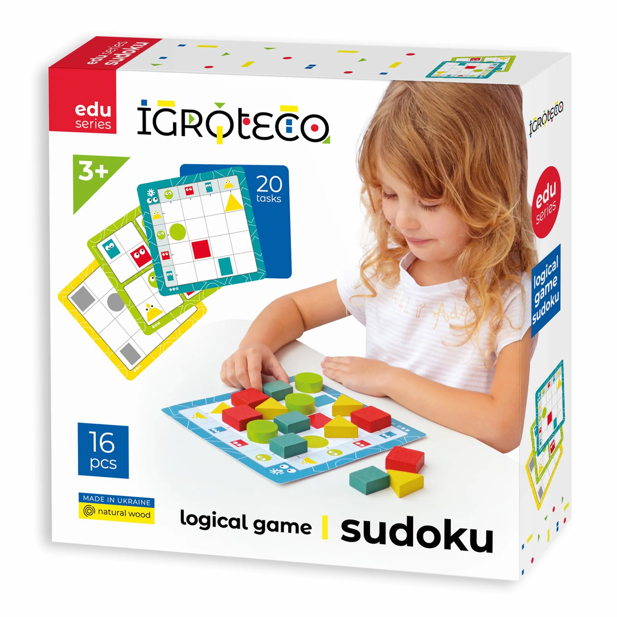 Gioco di logica Sudoku geometrico in legno 16 pezzi 20 compiti educativo