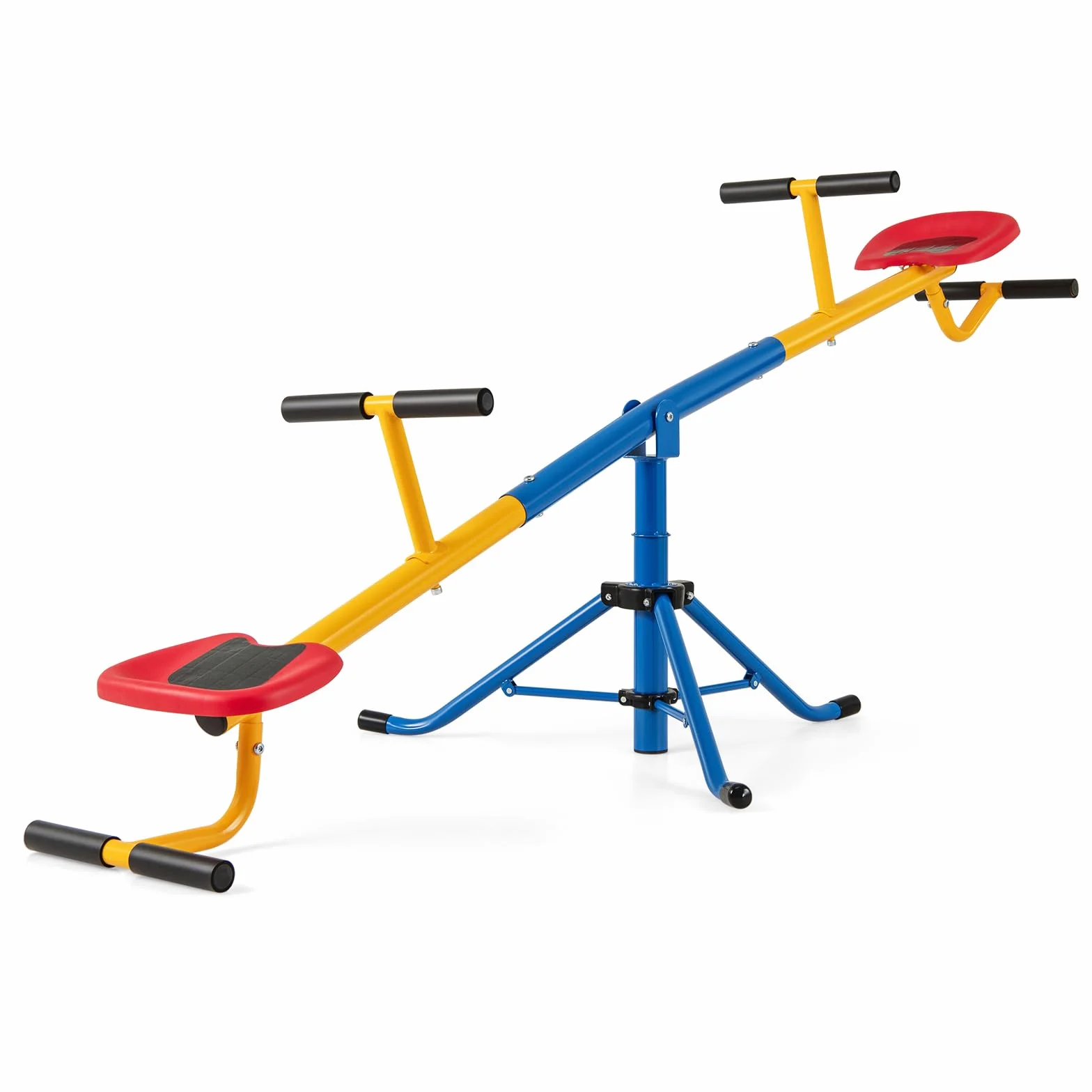 COSTWAY Altalena Basculante per Bambini, Altalena Saliscendi a 360° con Fermo per le Gambe, Altalena Basculante per Esterno Cortile e Parco Giochi, 2 Posti a Sedere