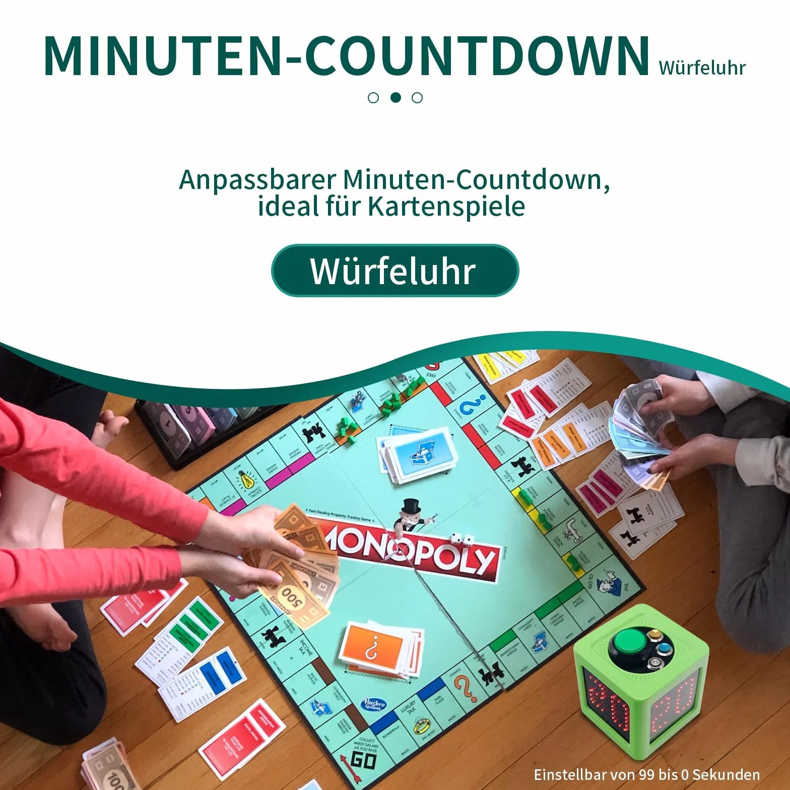 Timer da poker con conto alla rovescia 20/30 secondi personalizzato cubo 4 lati verde