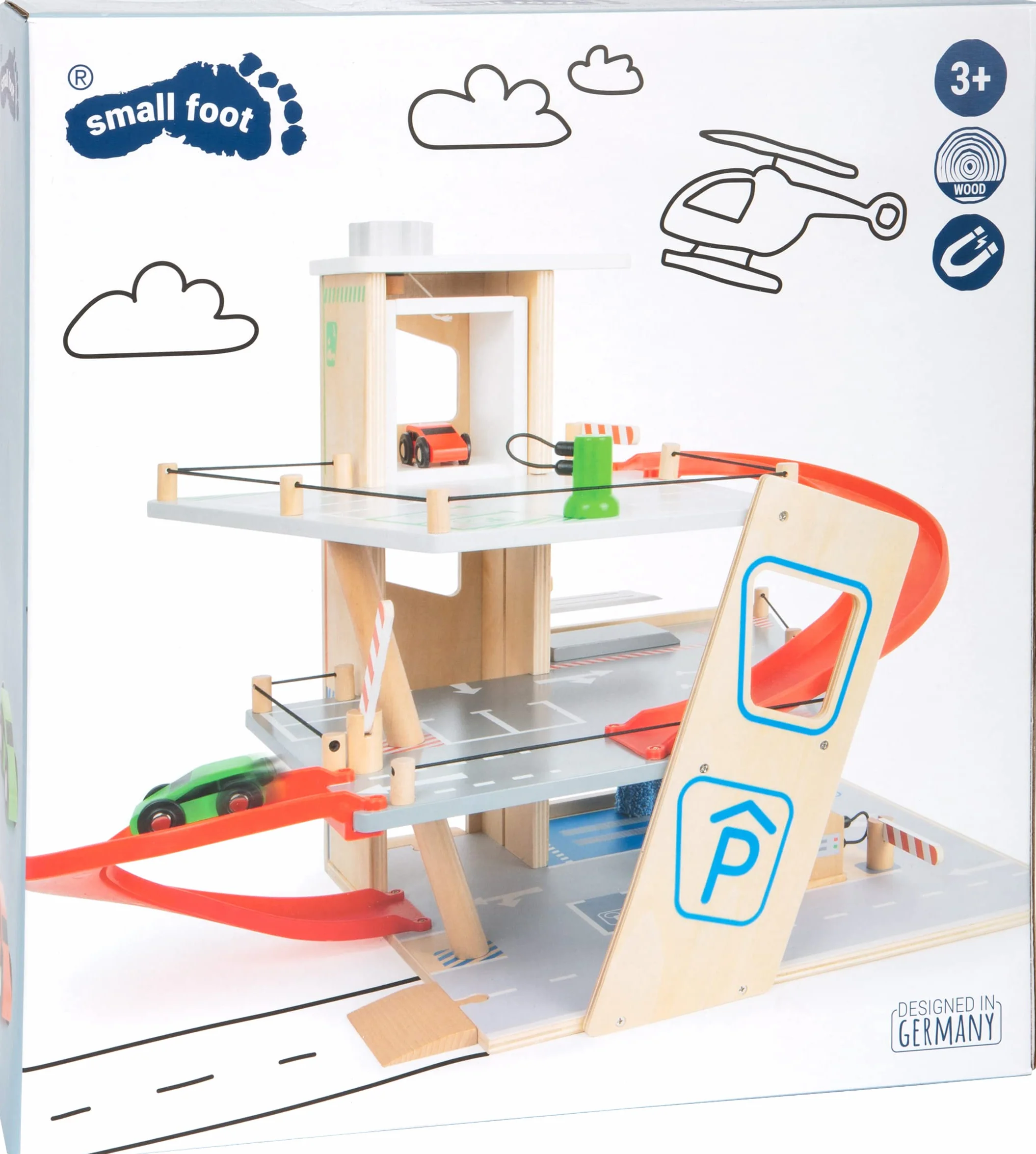 small foot Autosilo Premium, su tre piani con rampa, incl. 2 auto, parcheggio in legno per bambini, 11676