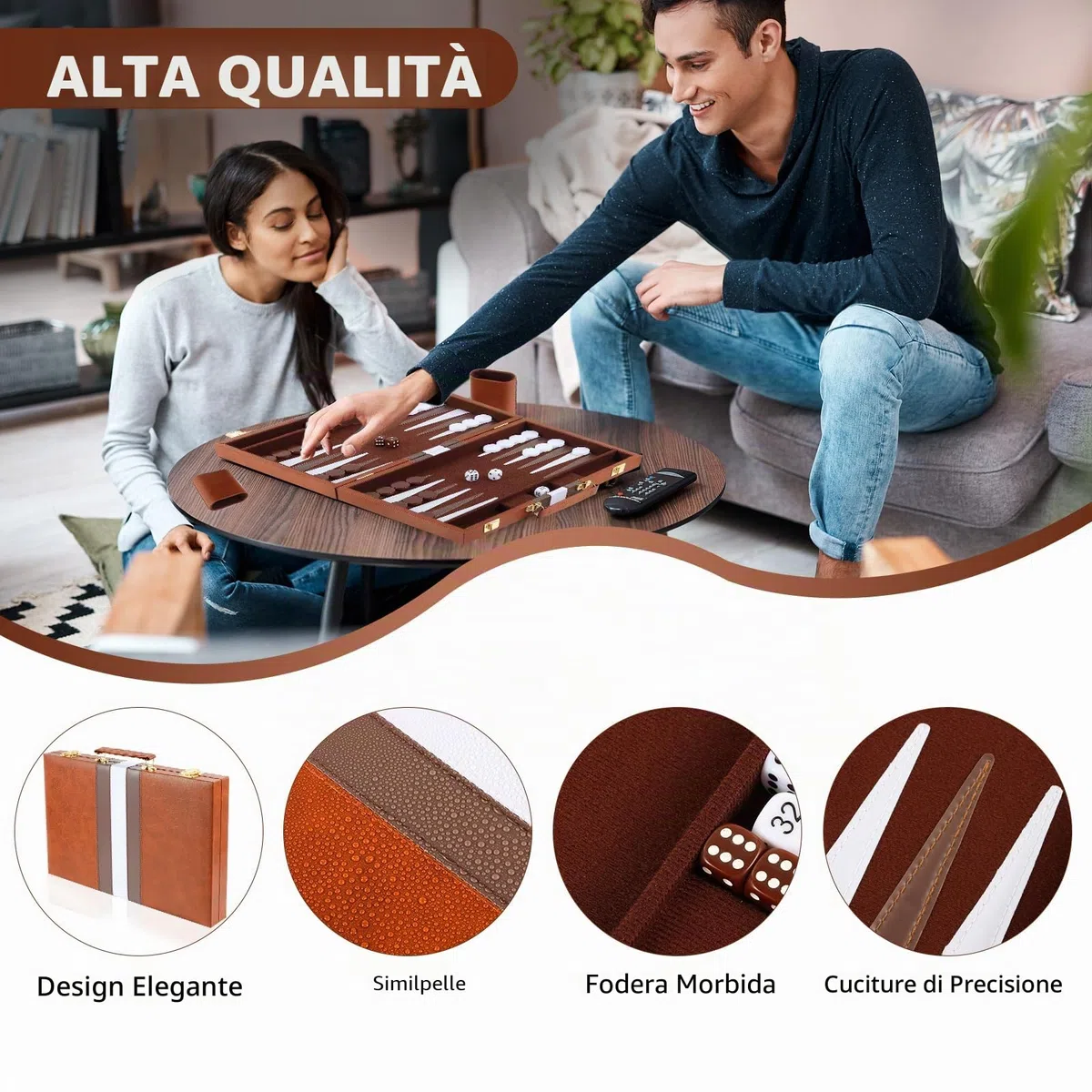 Set-backgammon, Valigetta Backgammon da 11 Pollici con Accessori Completi, Set Backgammon Portatile da Viaggio con Maniglia per il Trasporto, per Adulti (Marrone)