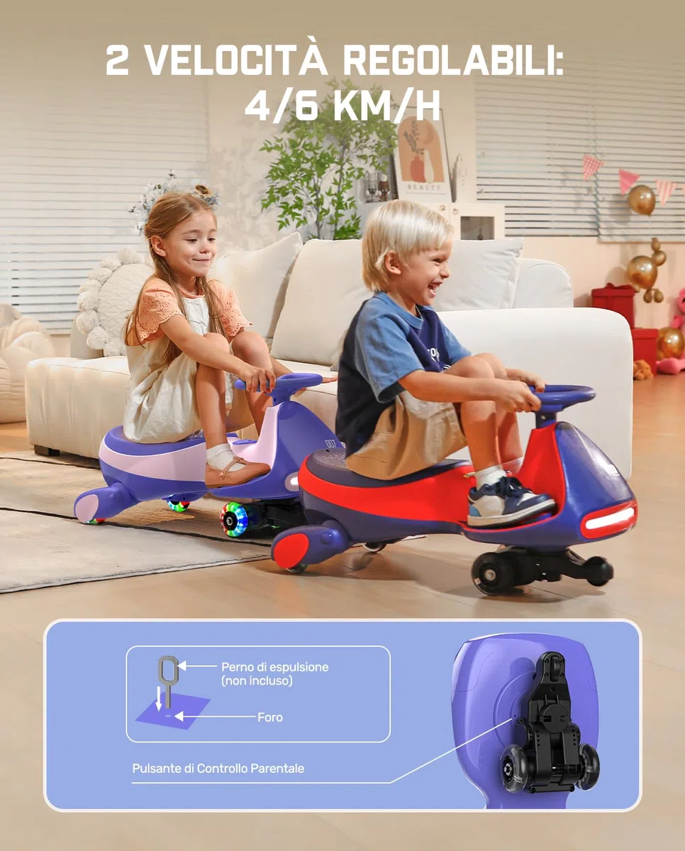 FanttikRide 12V N7 Pro Macchina Elettrica per Bambini 2 in 1, Ricarica USB-C, Bluetooth, Rosso e Blu