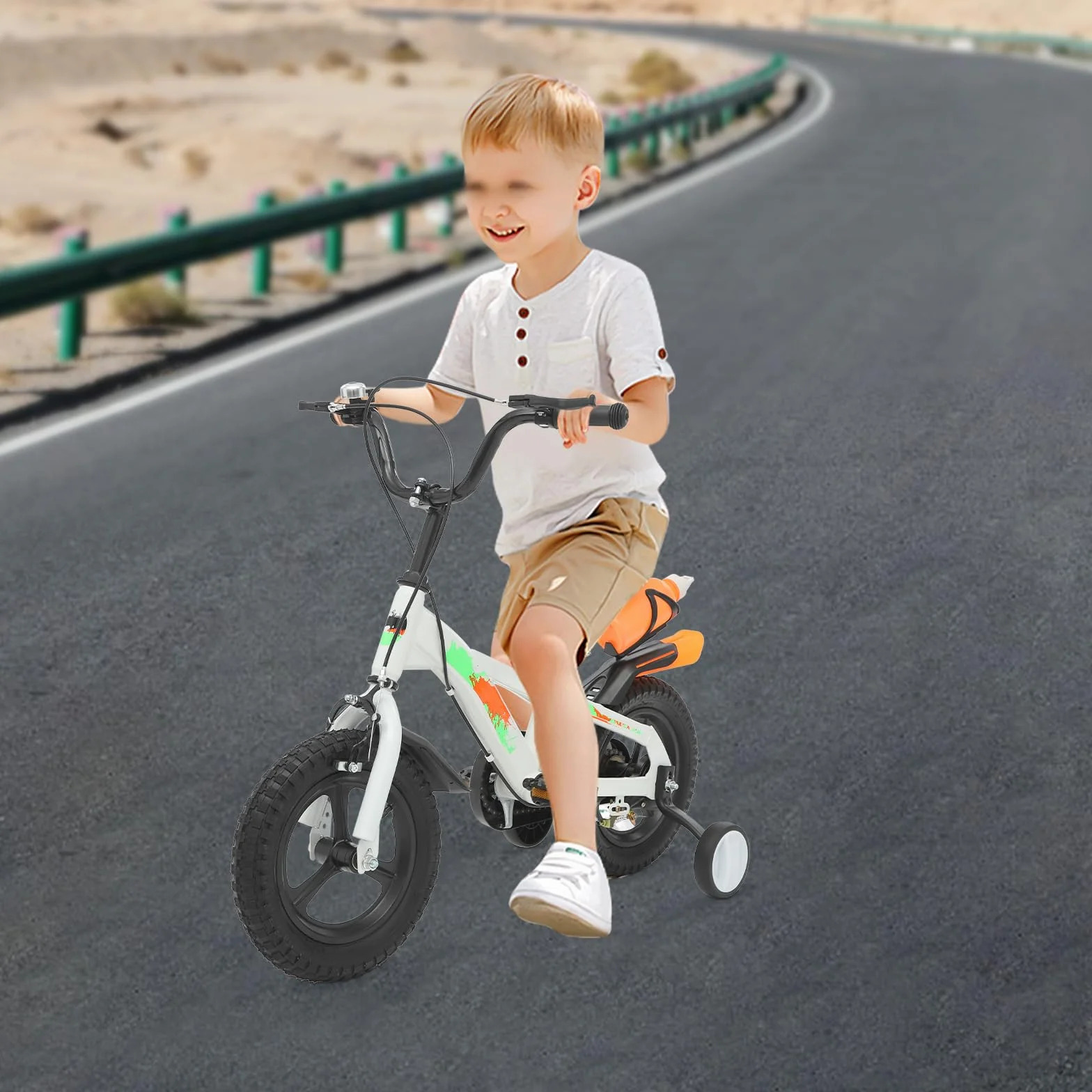 Bicicletta per bambini da 12 pollici, con ruote di supporto e bottiglia d'acqua, regolabile in altezza, bicicletta da allenamento con campanello, per bambini da 2 a 5 anni