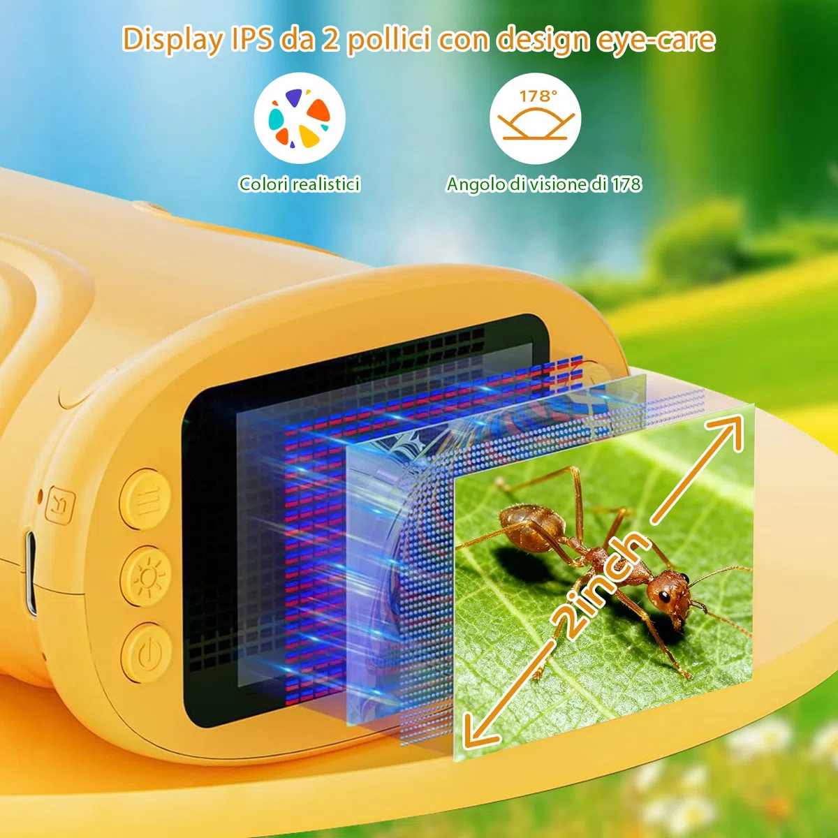 Microscopio digitale per bambini, ingrandimento 1000X con schermo IPS da 2,0", ricaricabile tramite USB e portatile, 8 luci LED, per uso esterno, arancione, regali per bambini dai TRE anni in su.