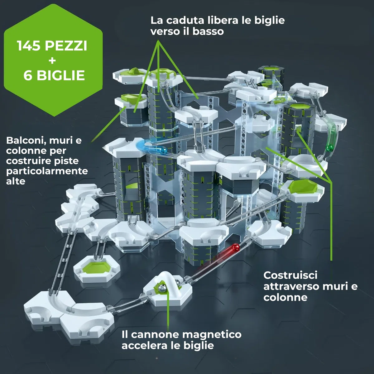 Ravensburger - GraviTrax Pro Starter-Set Vertical, Pista biglie 145 pezzi, Rompicapo bambini e adulti, Giochi bambini 8 anni e più, Gioco Interattivo STEM, Compatibile con tutti i GraviTrax