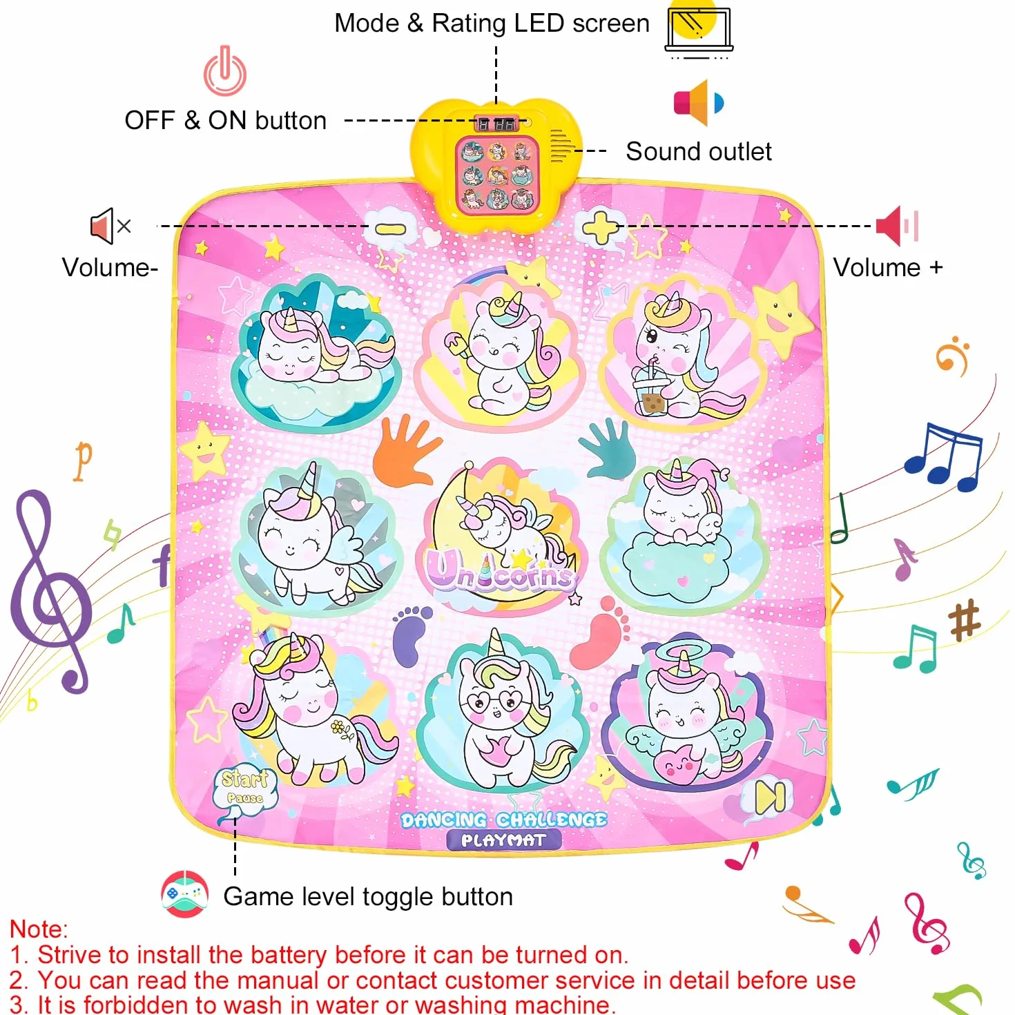 Tappeto da ballo per bambini dai 3 ai 12+ anni, giocattolo tappeto da ballo unicorno con display a LED, 5 modalità di gioco, ballo di tappeto musicale regalo ragazza 3 4 5 6 7 8 9 10 11 12 anni
