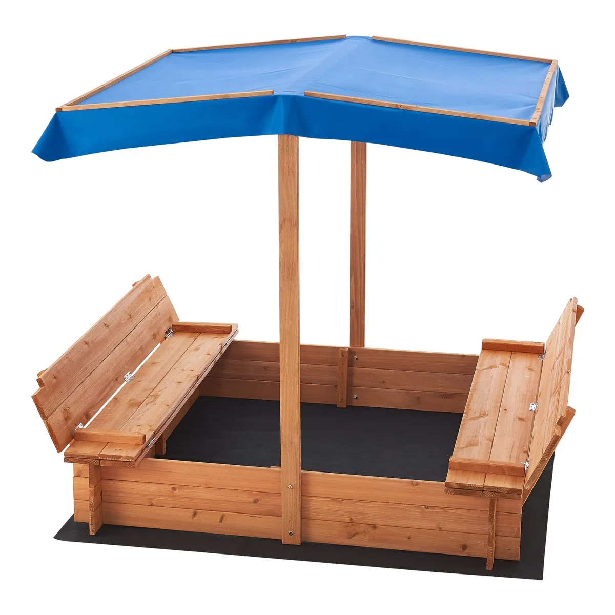 [en.casa] Sabbiera per Bambini in Legno con Panchine Integrate e Tenda Parasole Area Gioco da Giardino con Sedute Ripiegabili e Copertura per Sabbia 120 x 120 x 120 cm