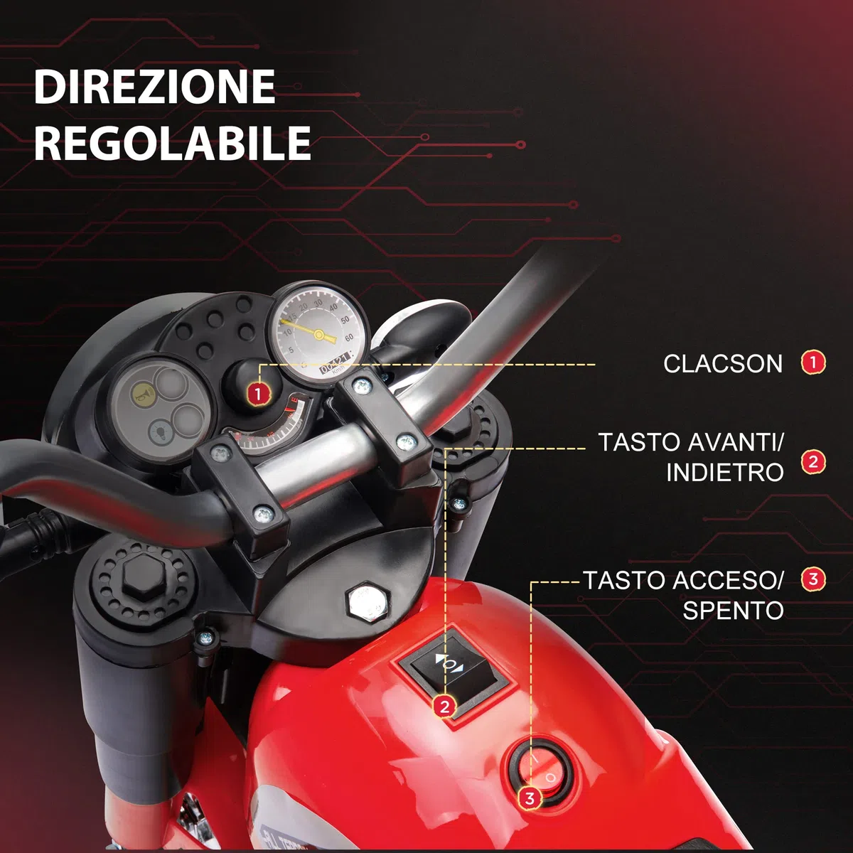 HOMCOM Moto Elettrica per Bambini a 3 Ruote 6V 2 km/h 72x57x56cm Rossa