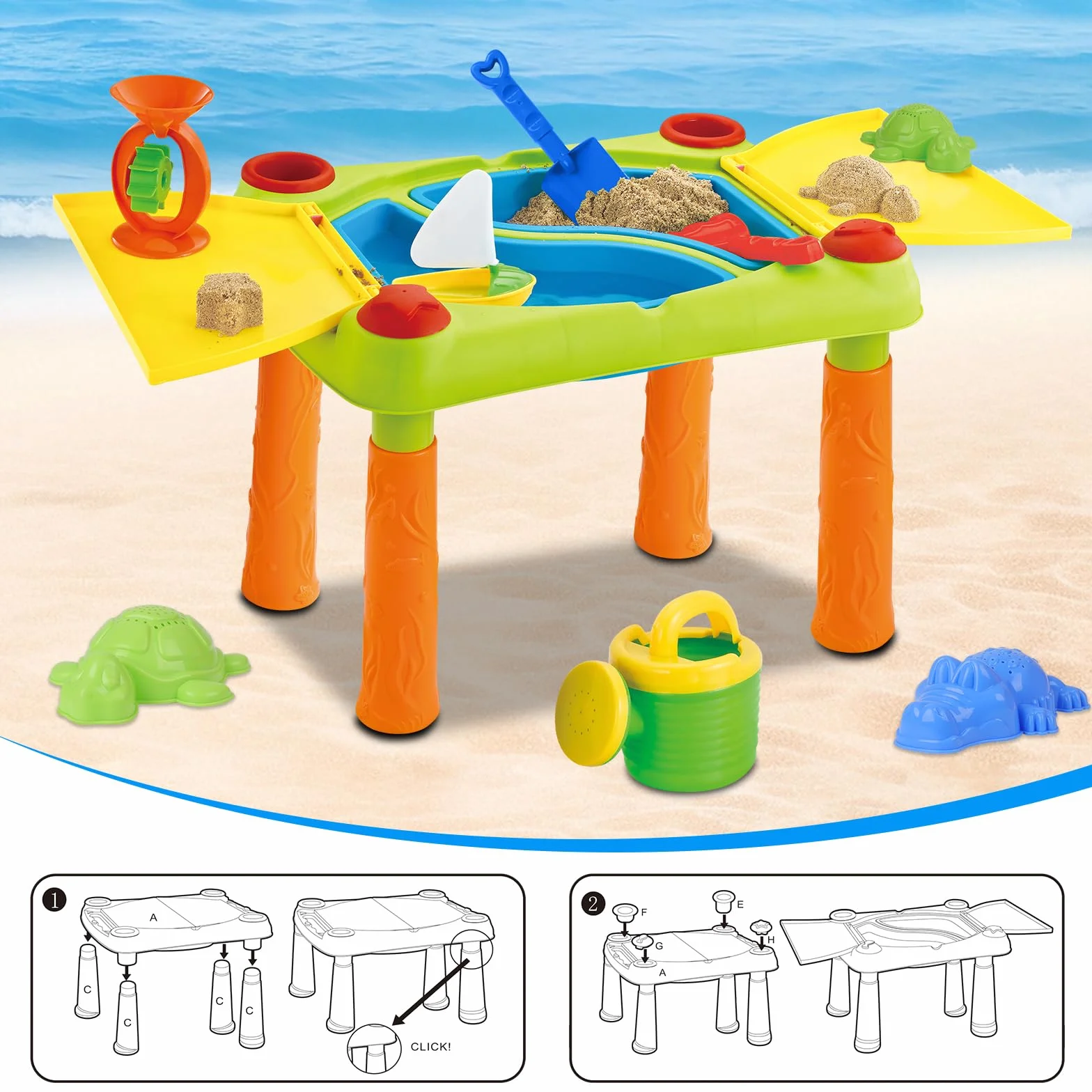 deAO Tavolo da Sabbia e Acqua per Bambini, Giochi da Sabbiera Esterno e Giardino con accessori, Sicurezza e Creatività, Ideale per Spiaggia e Cas
