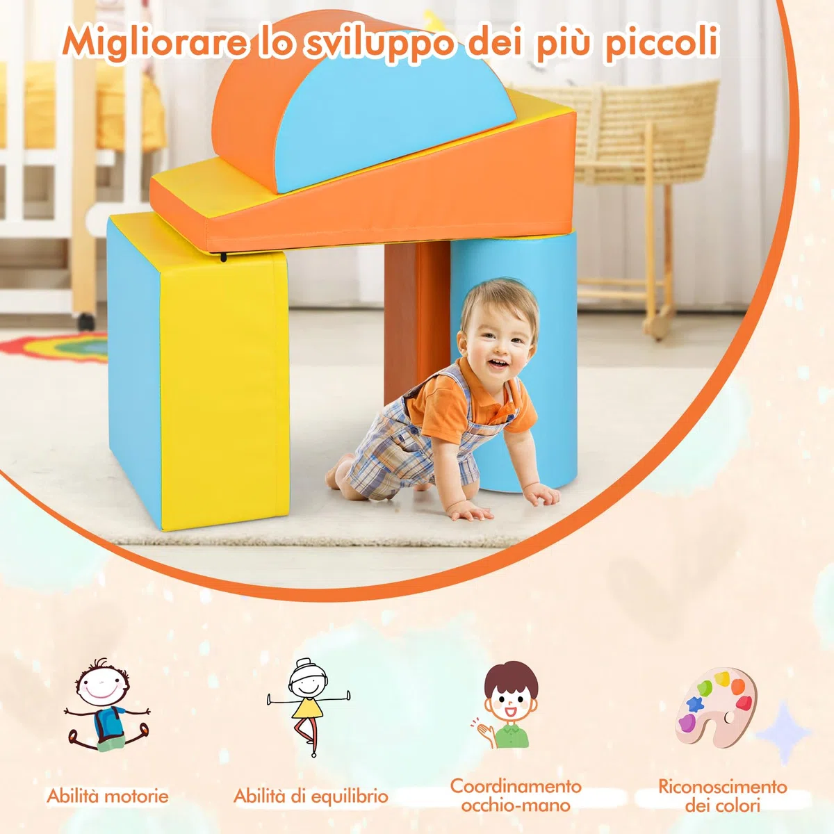 COSTWAY Set di 5 Blocchi per Arrampicata, Giocattolo per Bambini, Forme e Colori Diversi