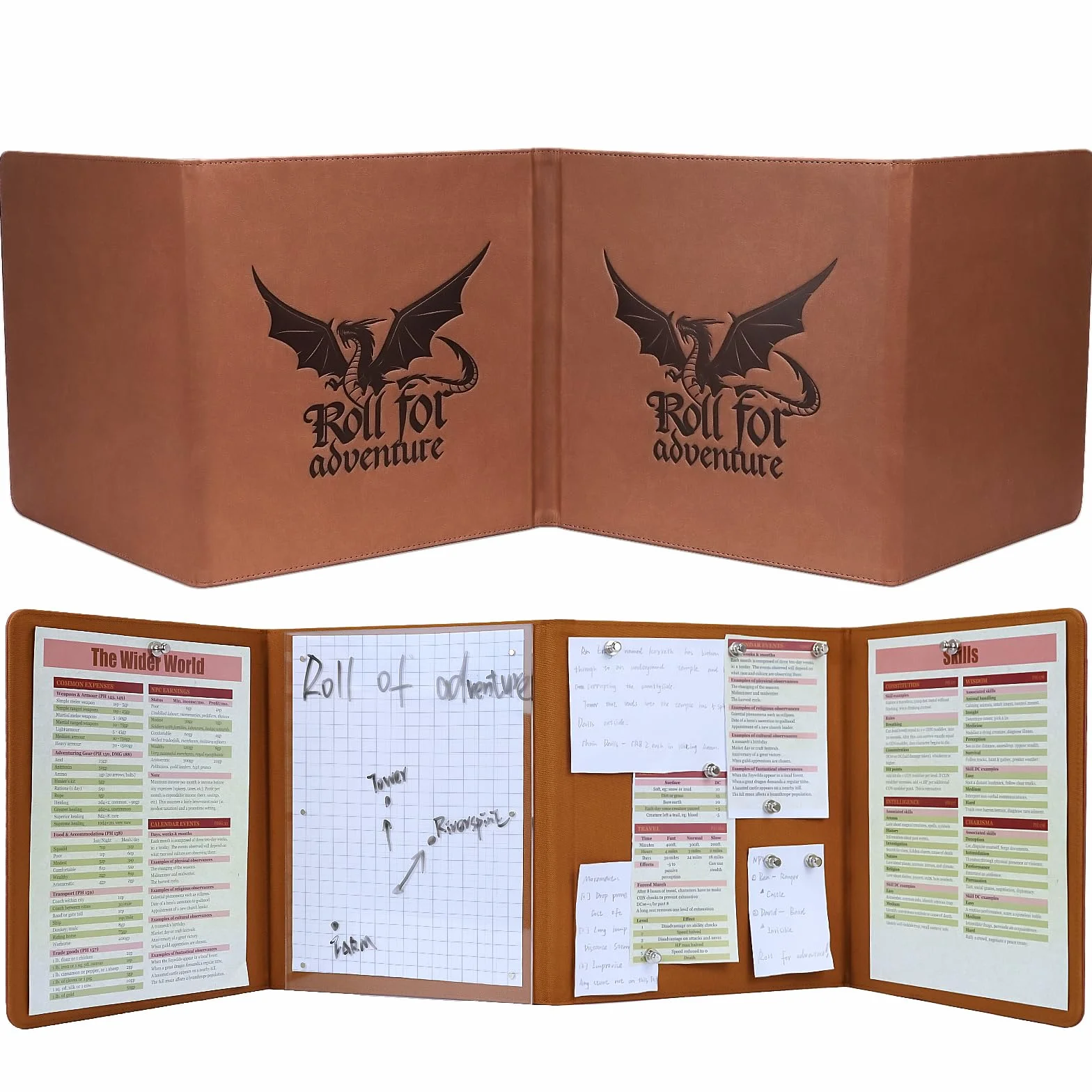 DND DM Screen 5e Dungeon Master Screen, Deluxe Leather 4-Panel Customizable Magnetic Panel Game Master Screen,accessori da tavolo per giochi di ruolo