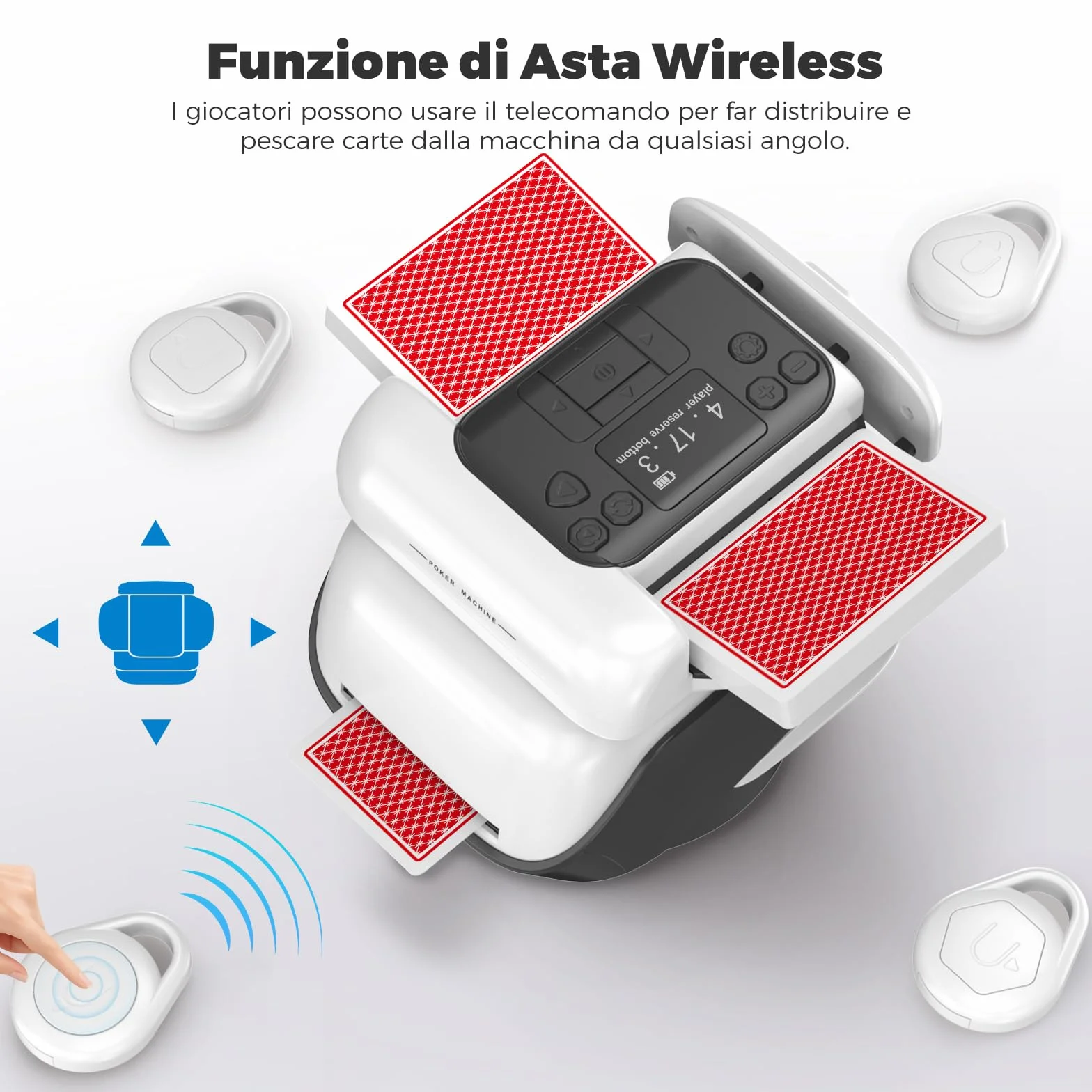 Trasmettitore automatico di carte e mixer per carte con funzione di rotazione a 360°, allocazione personalizzabile per molti giocatori, angolo di uscita versatile, compatibilità (con