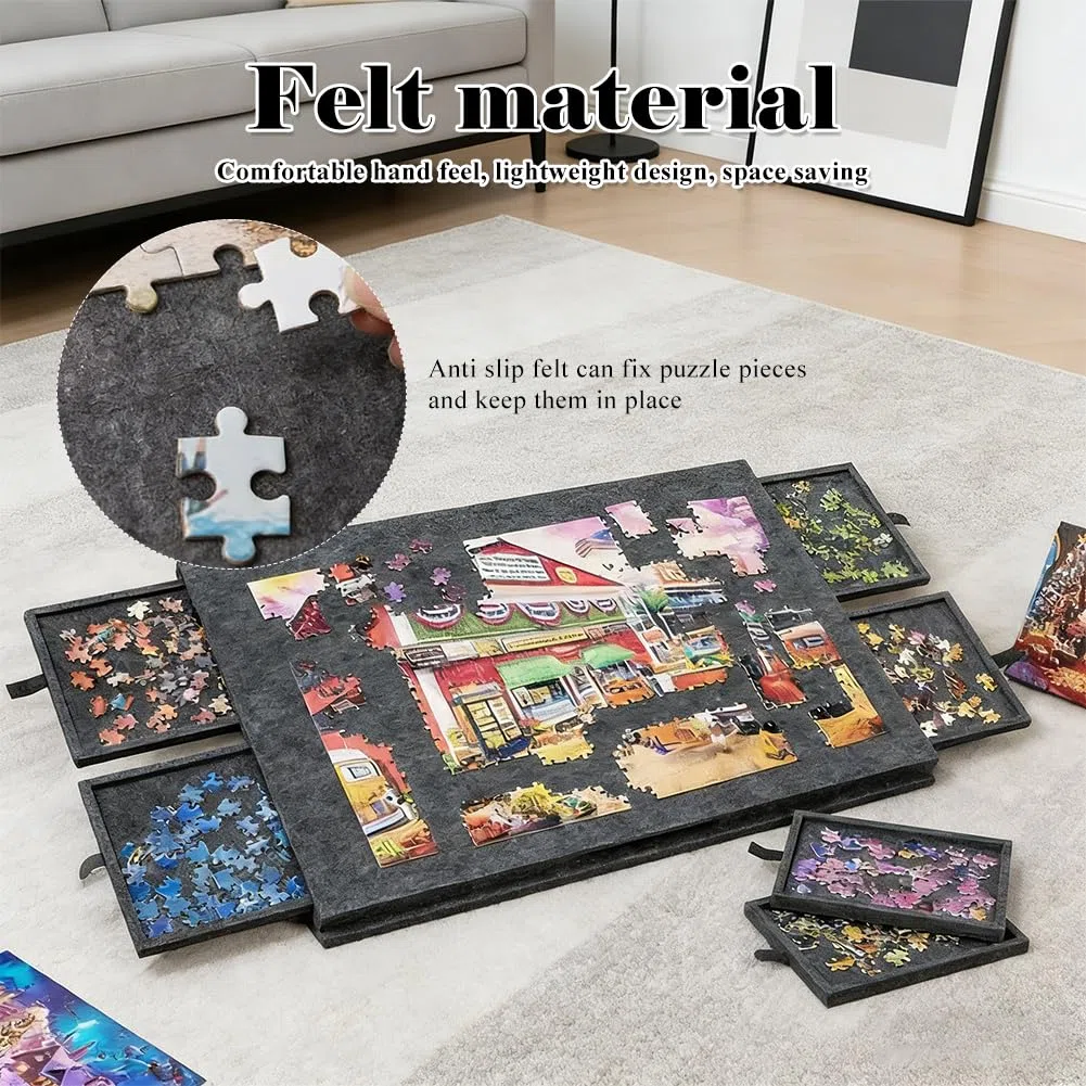 Tavolo puzzle inclinabile per 1000 pezzi, in feltro leggero con 6 cassetti di ordinamento, tavola puzzle portatile con supporto regolabile e copertura (sesamo)