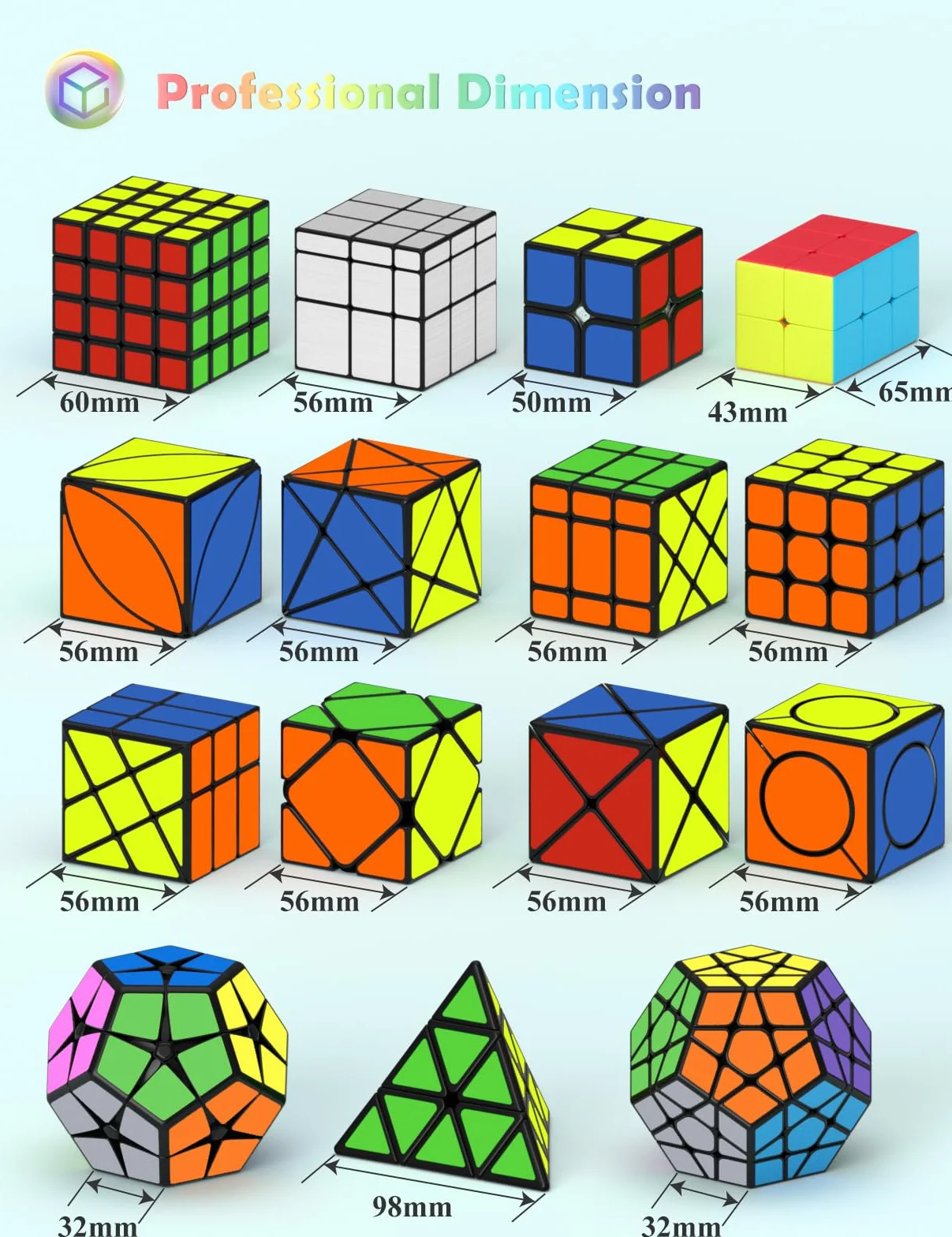 ROXENDA Speed Cube Set, Cubo Magico di 15 Packs 2X2 3X3 2X3 Axis Skewb Ivy Windmill Fisher Dodecahedron Piramide Cube, Rotazione Facile e Gioco Regolare [15 Pack]
