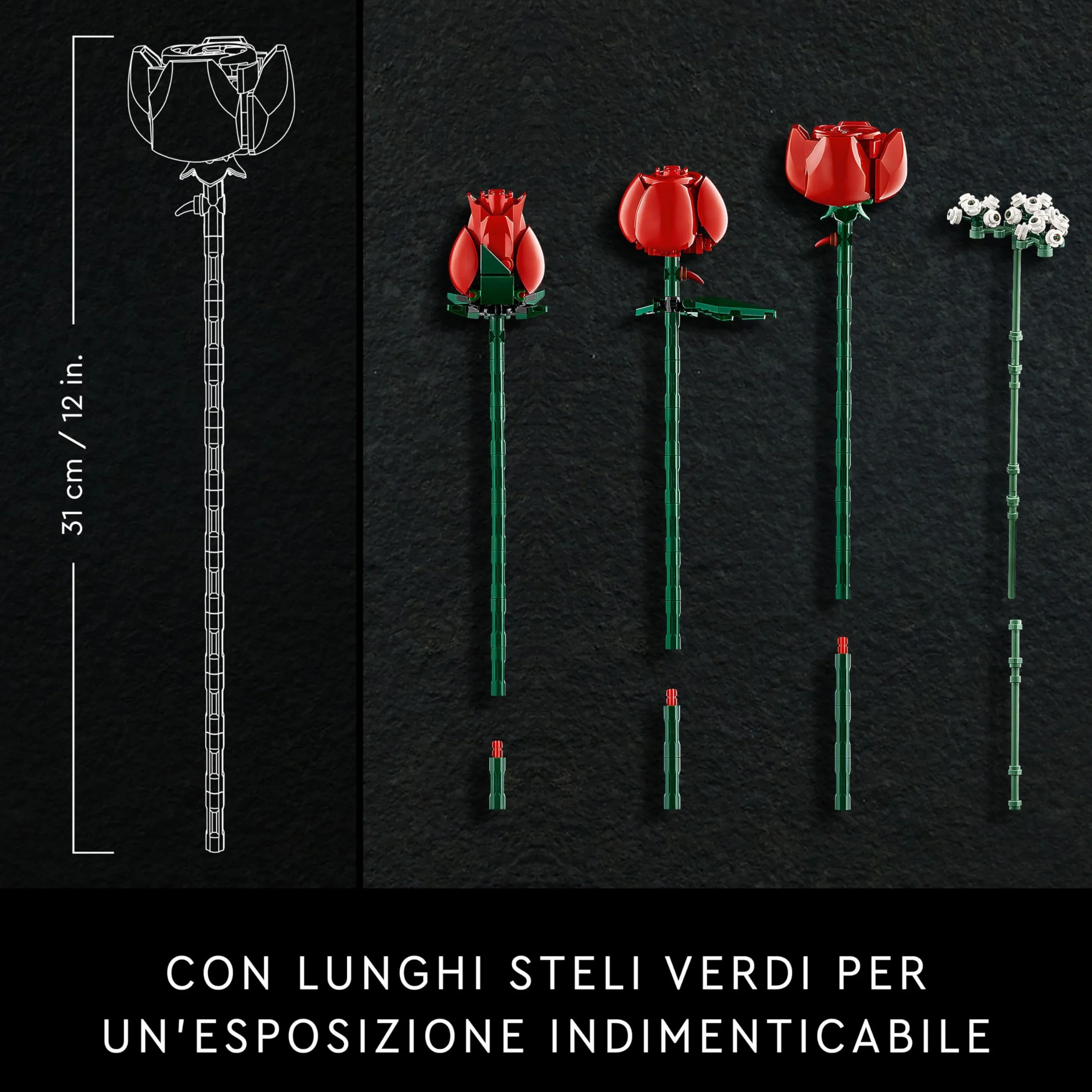 LEGO Botanicals Bouquet di Rose - Set di Fiori Finti con 12 Rose da Costruire - Hobby Creativi per Adulti - Decorazione per Casa Fai da Te - Idea Regalo per Donna o Uomo da Collezione - 10328