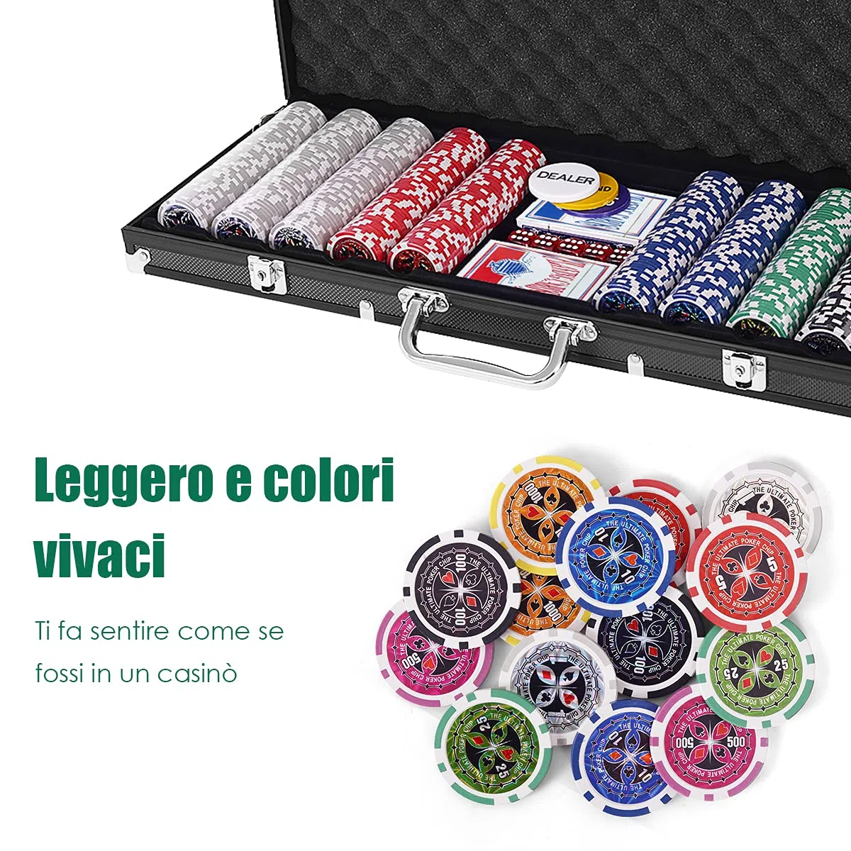 GYMAX Set da Poker Professionale con 500 Fiches e Valigetta in Alluminio 56x21x6,5 cm Nero
