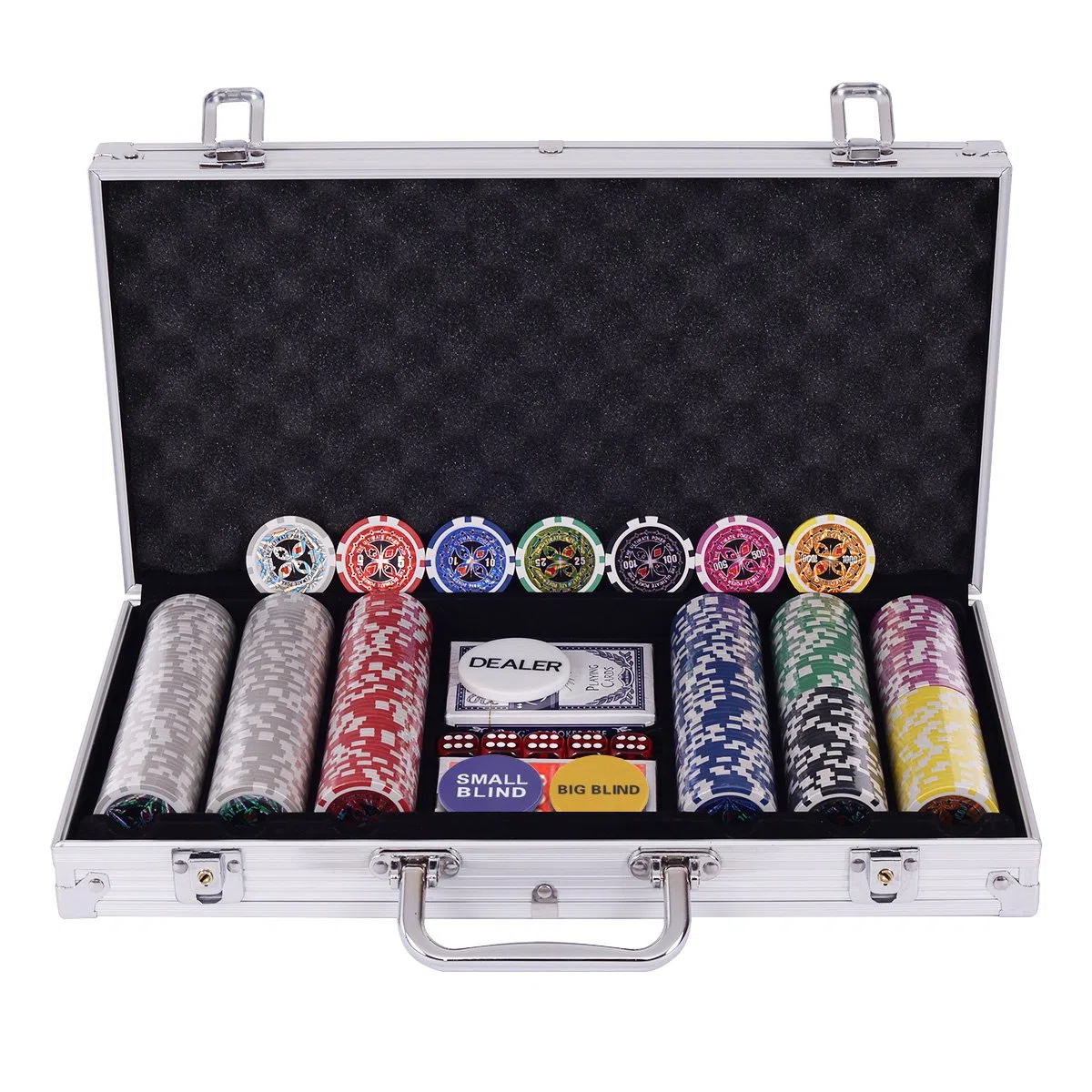 COSTWAY Poker Set 300 Chips Valigetta Alluminio Argento