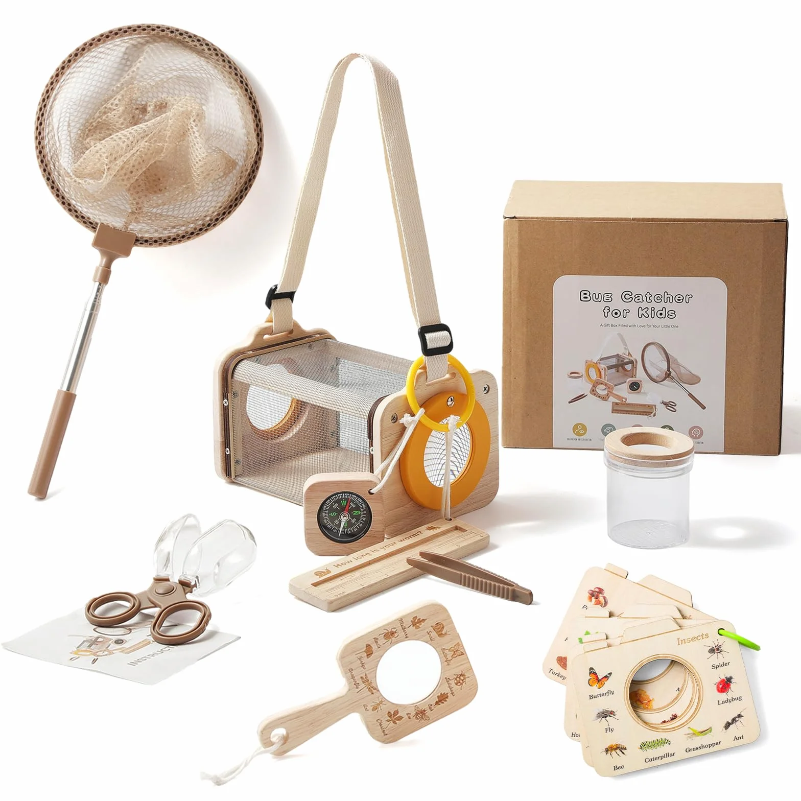 WOODEN TEETHER Set da ricercatori in legno massello per bambini,per attività all'aria aperta (9 pezzi)