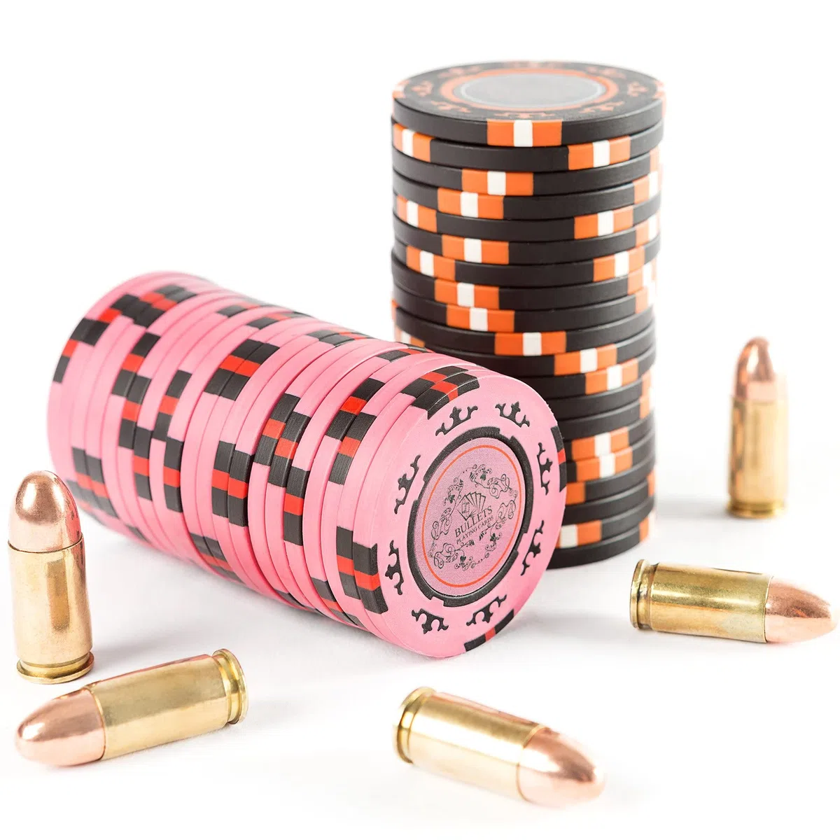 Bullets Playing Cards - Valigetta da poker Corrado – Set da poker con 300 chip da poker Clay senza valori – con pulsante di dealer in ceramica, confezione doppia di carte da poker