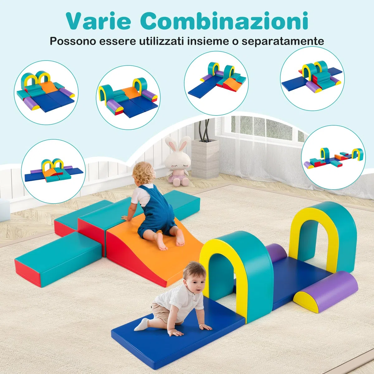 COSTWAY Set di 10 Blocchi da Arrampicata in Schiuma, Palestra da Gioco in Morbida Pelle Sintetica, Strutture Leggere per Scalare, Arrampicarsi, Scivolare, per Bambini 1+ Anno (Verde)