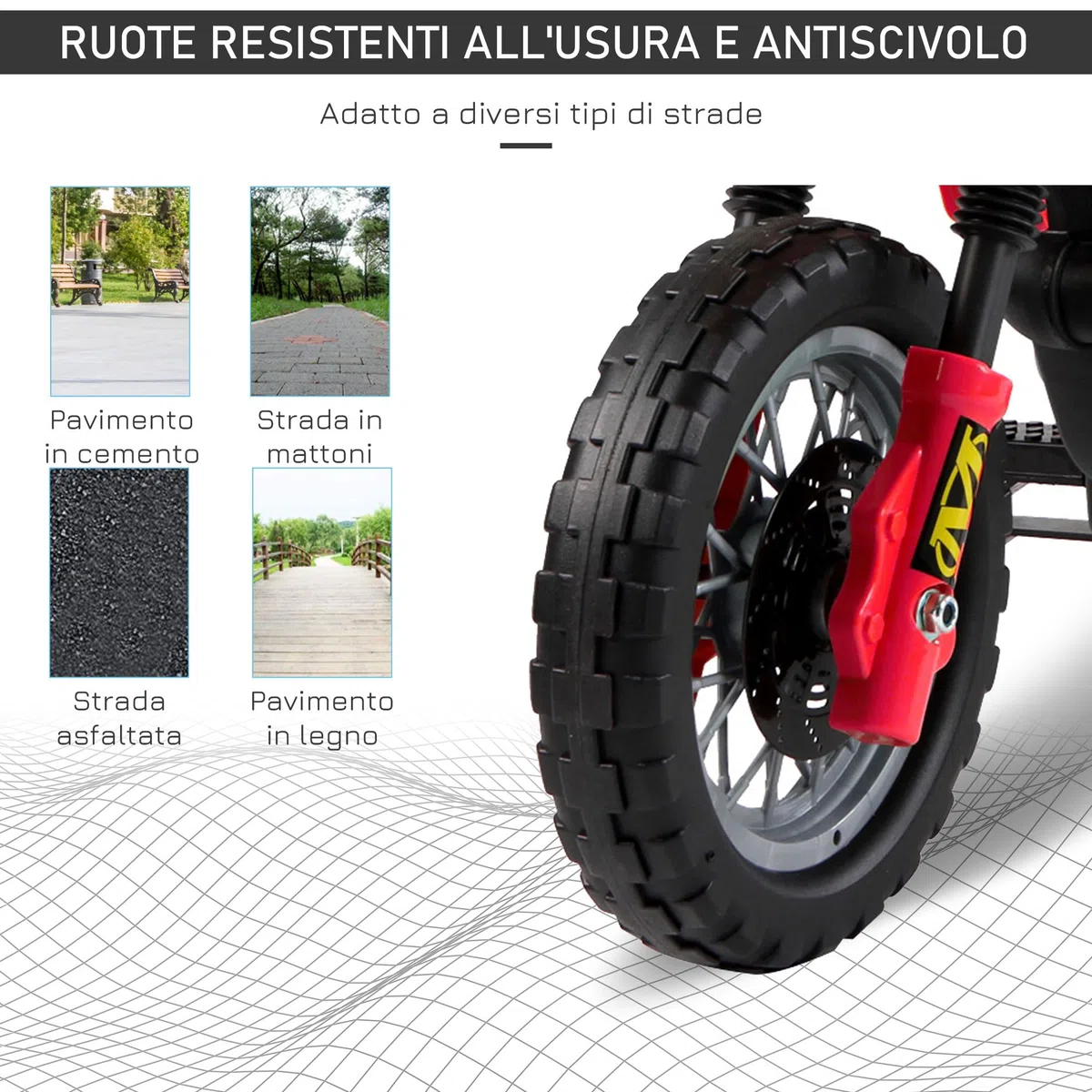 HOMCOM Moto Elettrica per Bambini 3-6 Anni, Moto Cross in Plastica PP con Ruote, Fari e Musica, 102x58x66 cm, Rosso e Nero