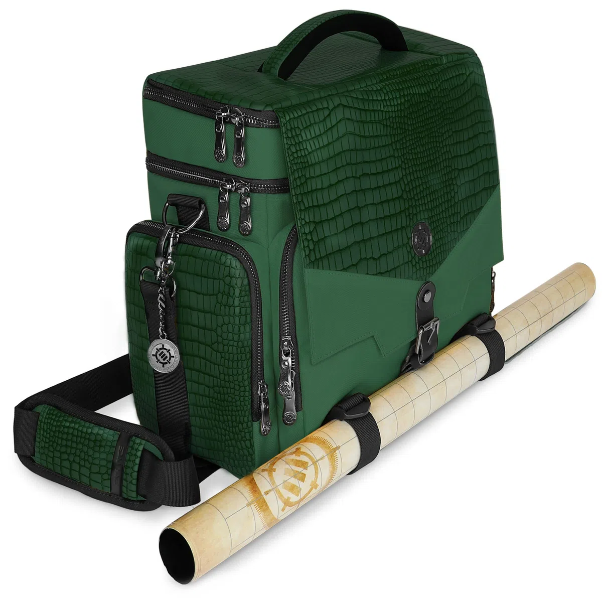 ENHANCE Borsa DND dell'Avventuriero RPG Collector's Edition - Borsa da viaggio esterna in pelle di drago con custodia per miniature, dadi DND e tasche per gettoni, adatta per 4-8 libri (Drago Verde)