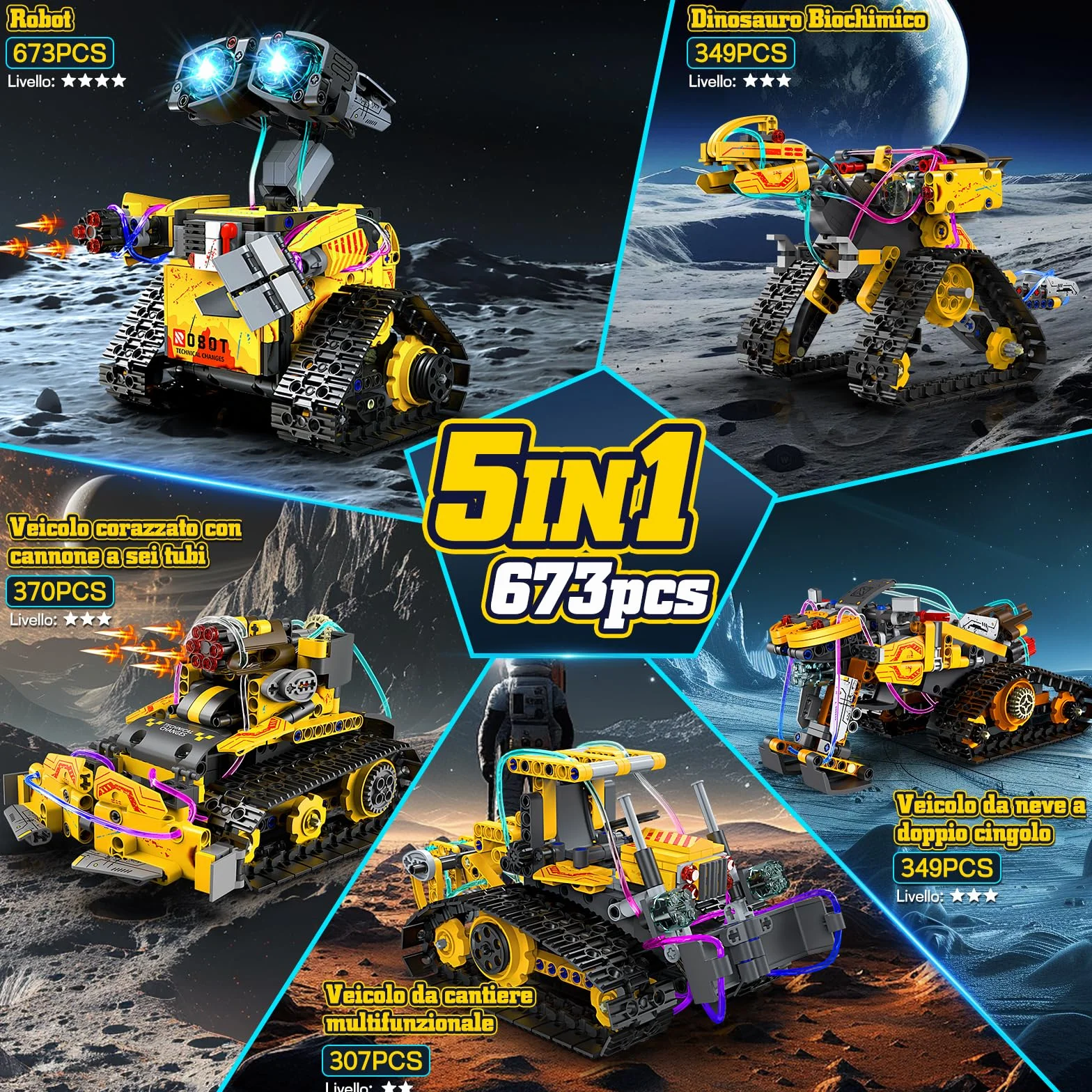 YOOHBERRYS Technic Robot Telecomandati per Bambini, 5-in-1 Kit di Costruzione di Robot Programmabile con App e Telecomando, Regalo Educativo per Ragazzi e Ragazze Dagli 6 ai 12 anni (Giallo)