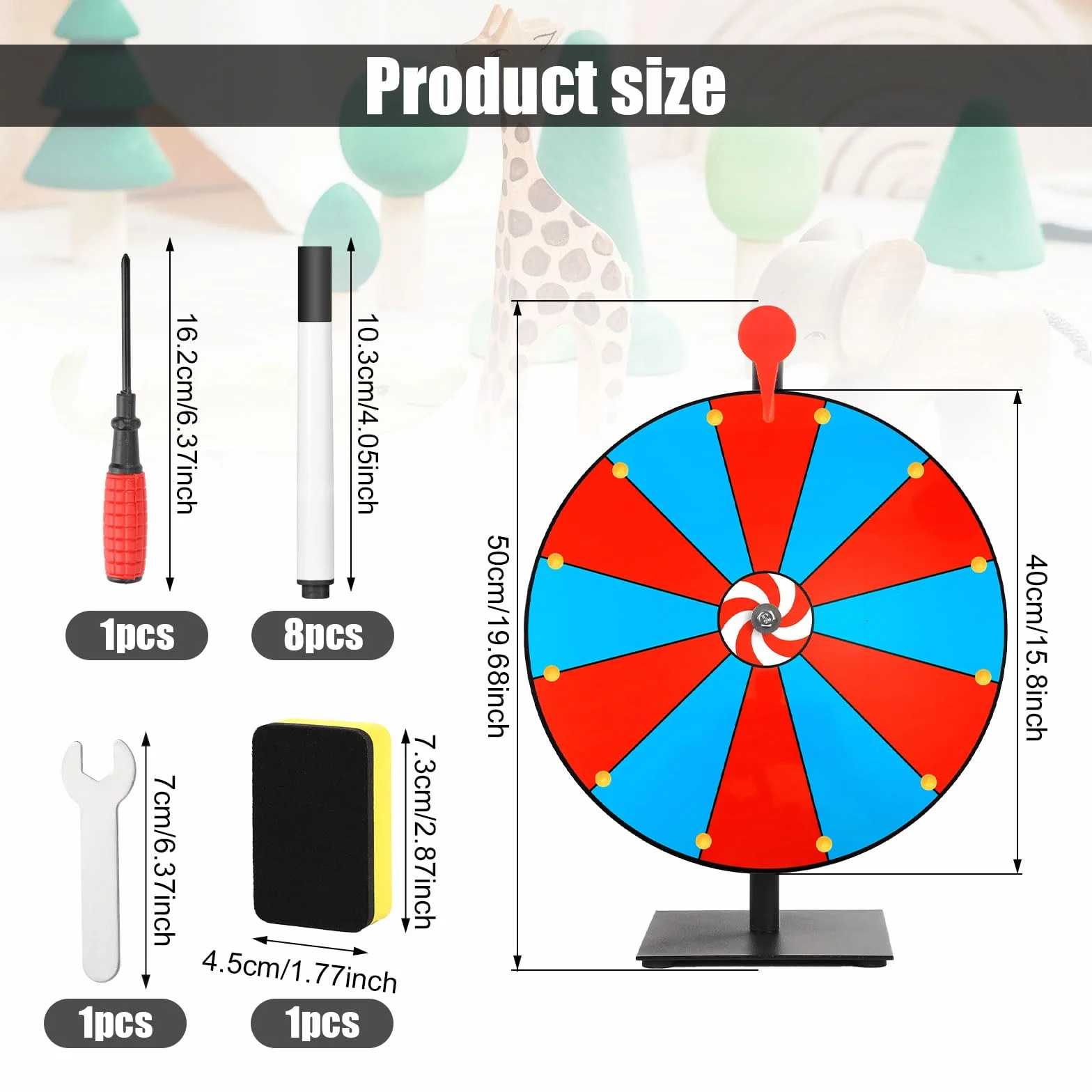 Kit Ruota dei Premi Girevole da 40cm, Ruota della Lotteria a 12 Slot con Supporto Ruota della Roulette Ruota da Tavolo per Carnevale Fiere Vinci Giochi di Giri della Fortuna (Rosso & Blu)