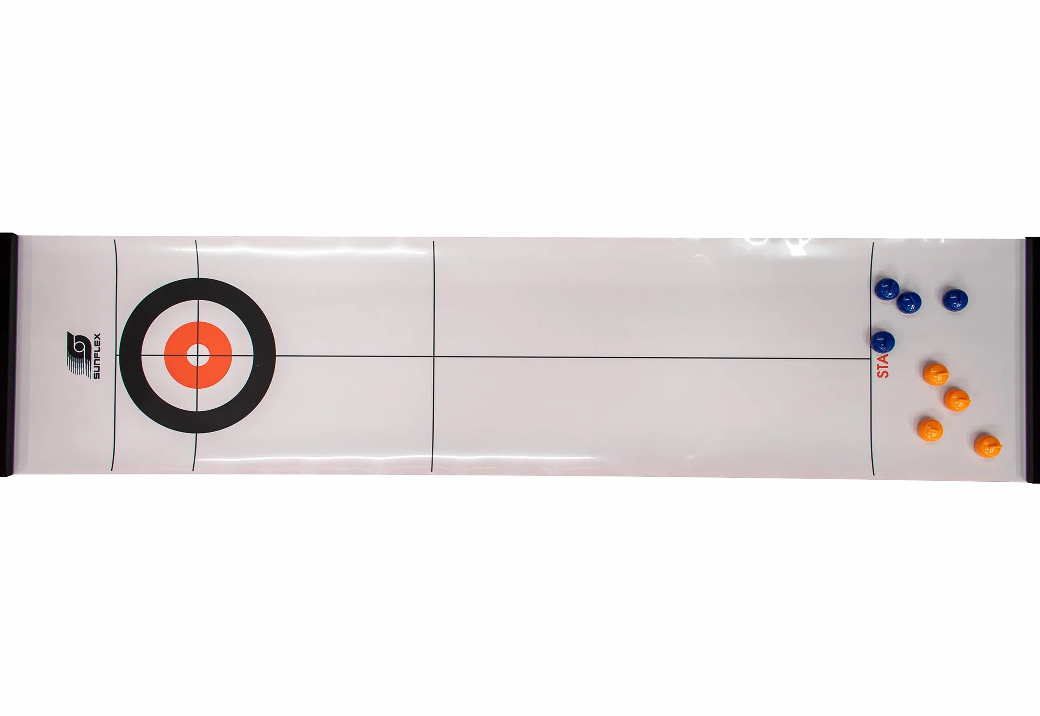 Sunflex Mini gioco da bowling da tavolo, mini gioco di bowling per tutte le età, bambini e adulti, portatile, include 6 perni, 2 dischi scorrevoli per palle da bowling e 1 tappetino liscio da 120 cm x