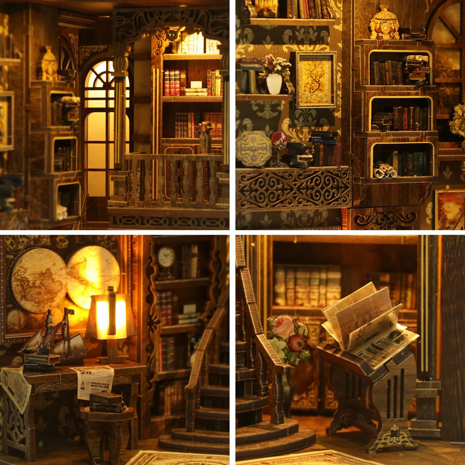 Kit Diy Book Nook, Collezione Di Libri Vintage, Puzzle In Legno In Miniatura Fai Da Te Con Luce Led, Idea Regalo Creativa Per Adulti e Adolescenti a Partire Dai 14 Anni, Biblioteca