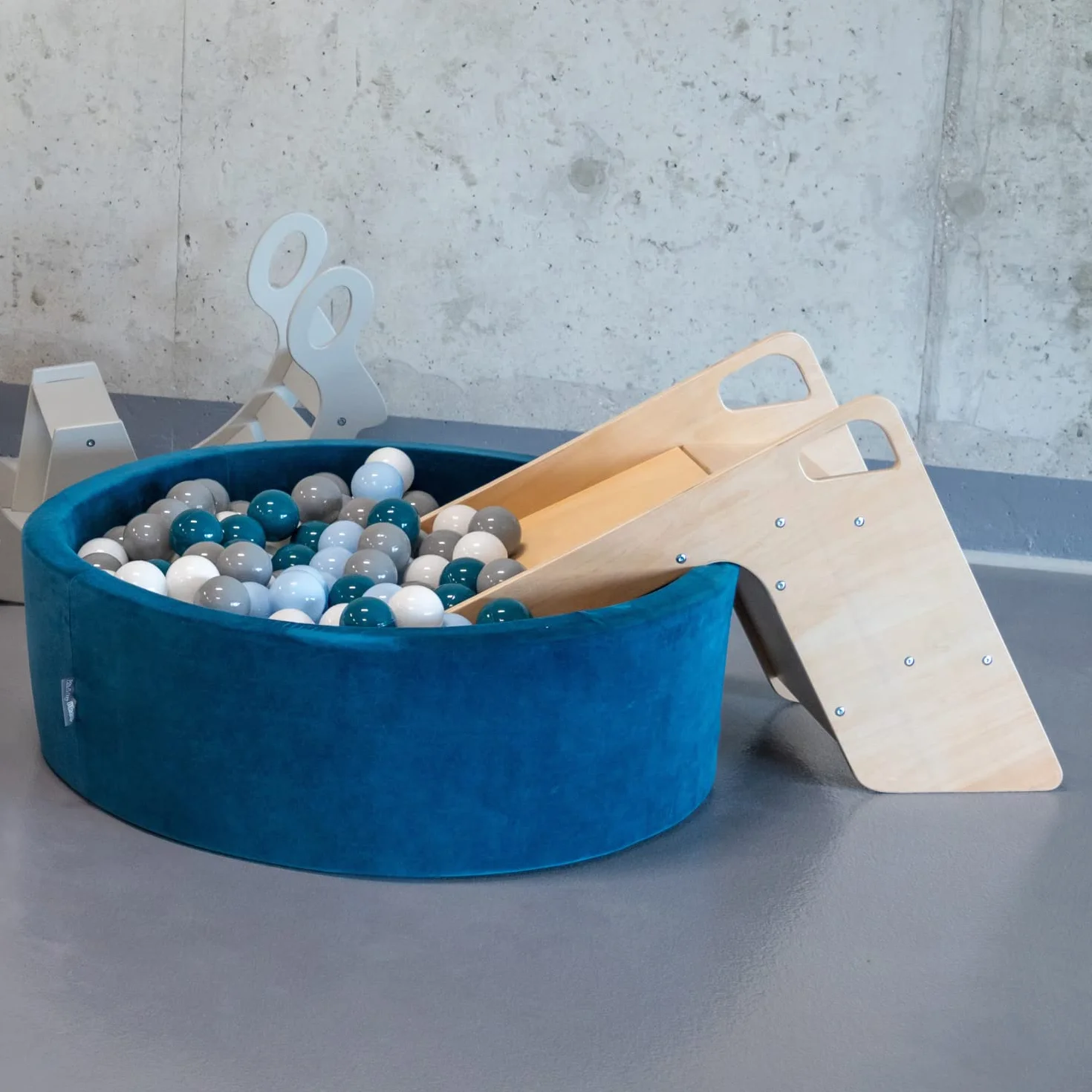 KiddyMoon Area di Gioco in Schiuma con Tondo Piscina di Palline (200 Palline) per Bambini, Grigioch:Perla/Grigio/Trasparente/Rosa Chiaro