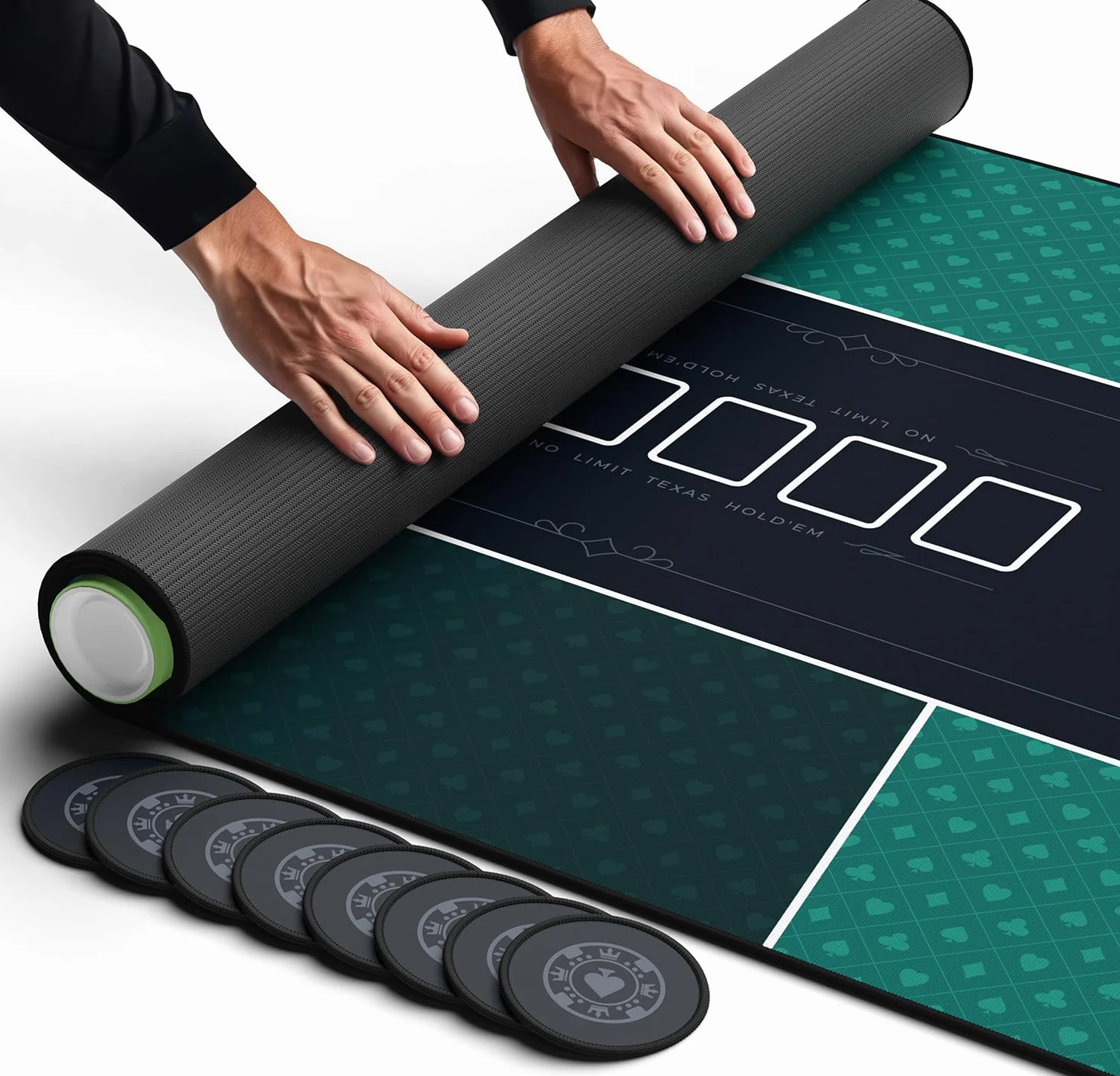 Newverest Tappetino da Poker 178 × 89 cm, Texas Hold’em Per Le Tue Serate Di Gioco, Fino a 10 Giocatori, Casino e Blackjack, Borsa con Cerniera Resistente, 8 Sottobicchieri, Scatola Regalo