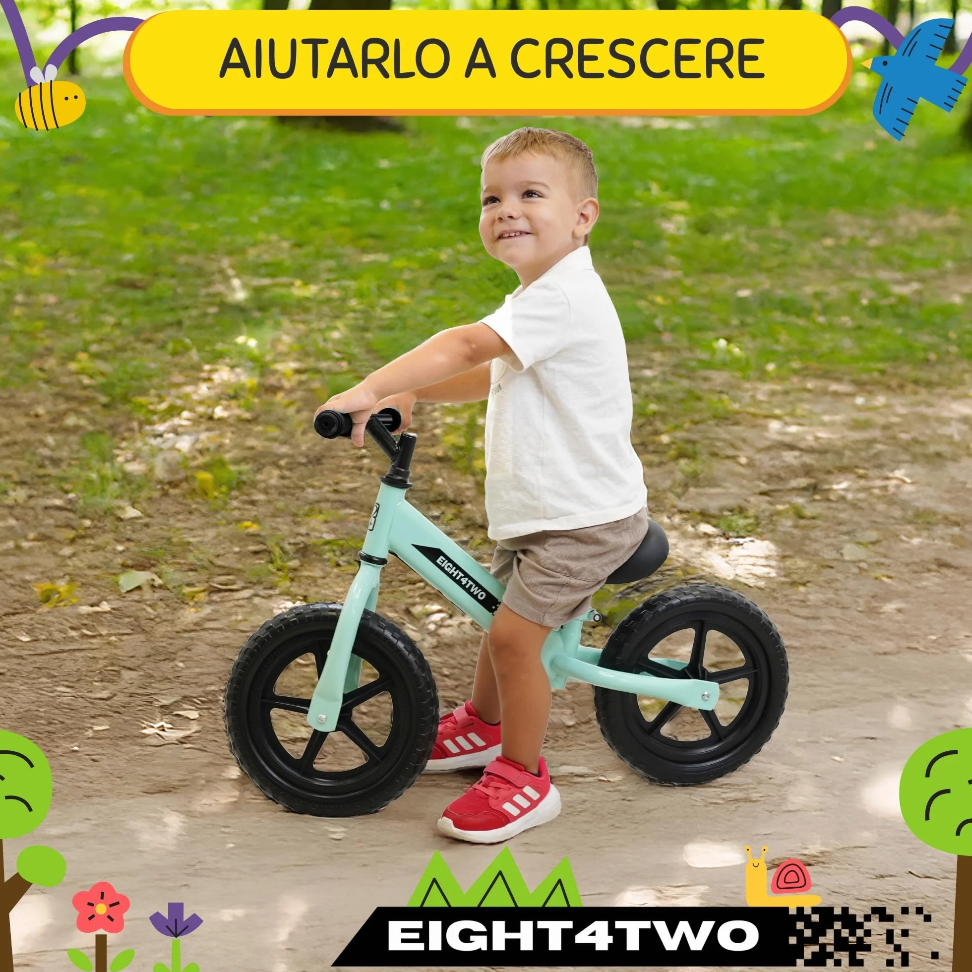 EIGHT4TWO Bicicletta senza pedali per bambini 2, 3, 4 e 5 anni - Bicicletta senza pedali Ideale per bilanciamento - Giocattoli per bambini di 2, 3, 4 e 5 anni.