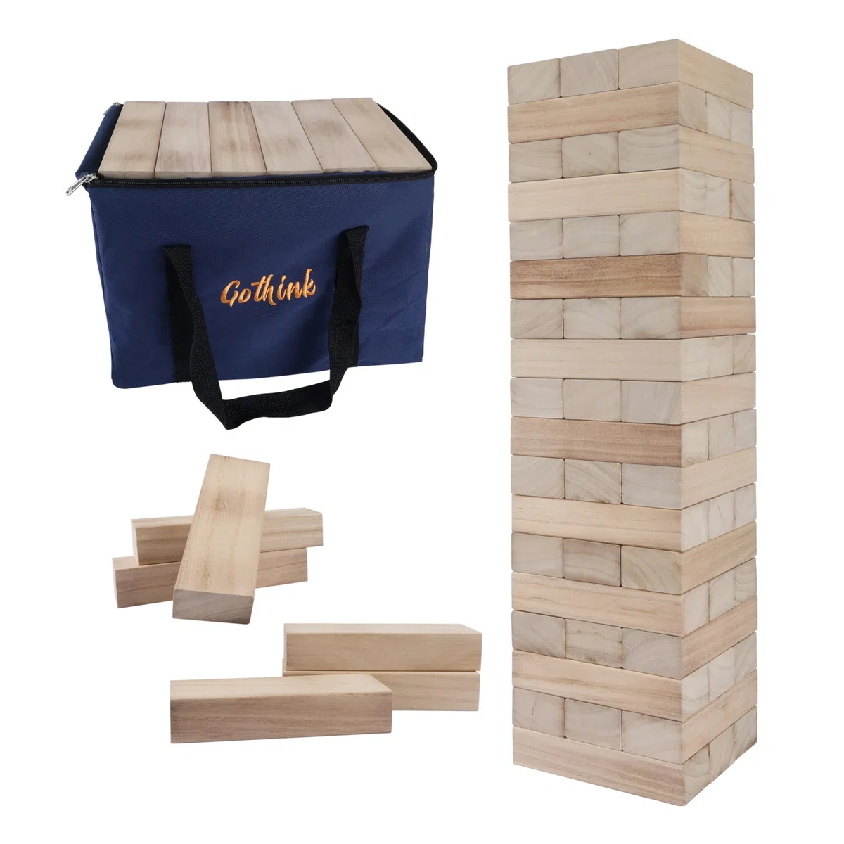 GOTHINK Torre di Legno Gioco Gigante 54 Blocchi di Legno Massello Apilabile 1.2m Gioco di Impilamento