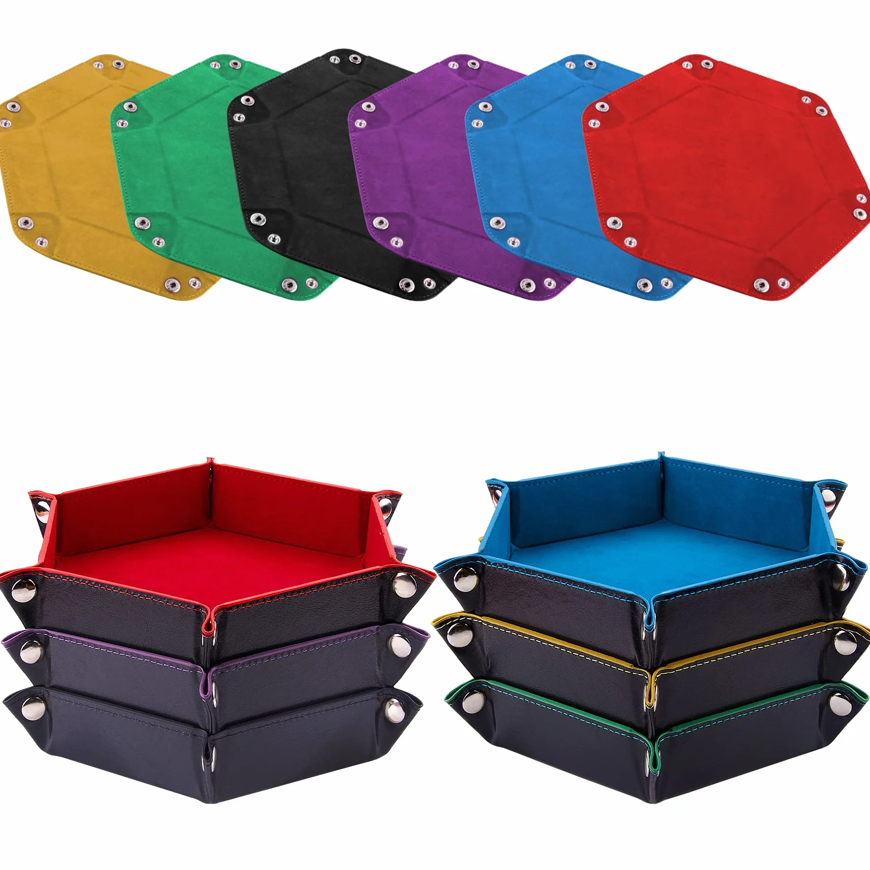 SIQUK 6 Pezzi Tavola per Dadi Vassoio per Dadi PU e Velluto Dice Tray per DND RPG (Rosso, Blu, Viola, Nero, Verde, Giallo)