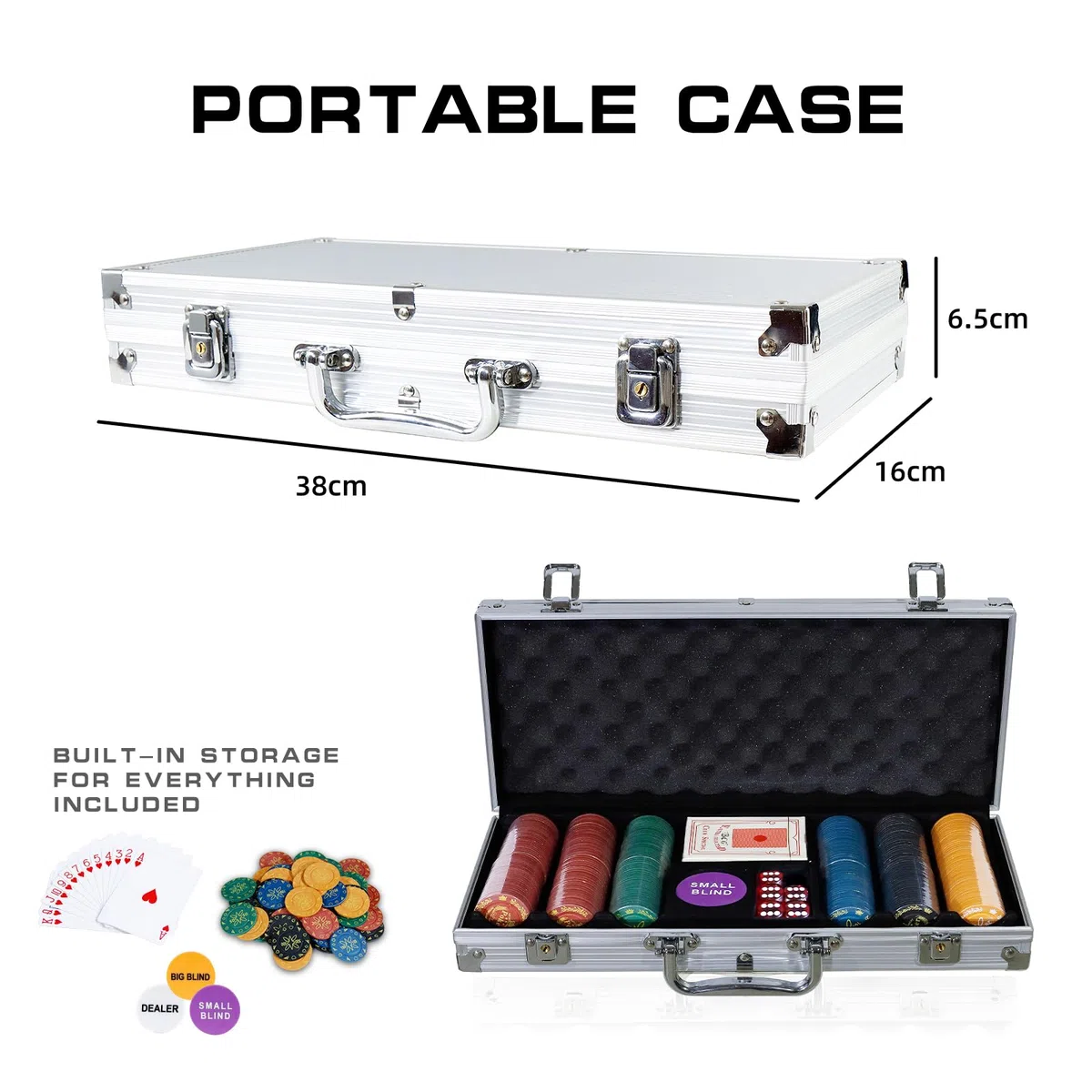 Set da Poker 300/500 Chips di Stampa in Plastica,Valigetta Poker Professionale in Alluminio con mazzi di Carte,Dadi,Pulsante Dealer