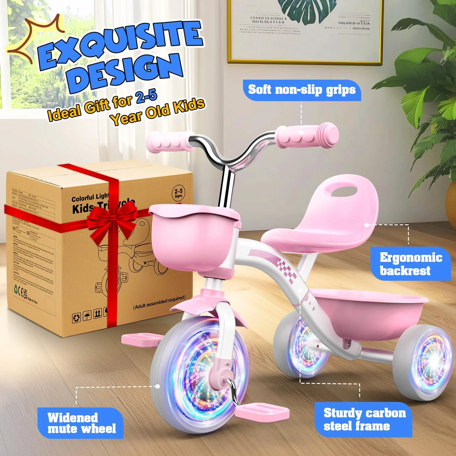 Braxel Triciclo Bambina per 2 3 4 5 Anni, Triciclo Evolutivo da 1 a 5 Anni con Cestello Portaoggetti, Adatto Come Regalo per Bambini, Rosa