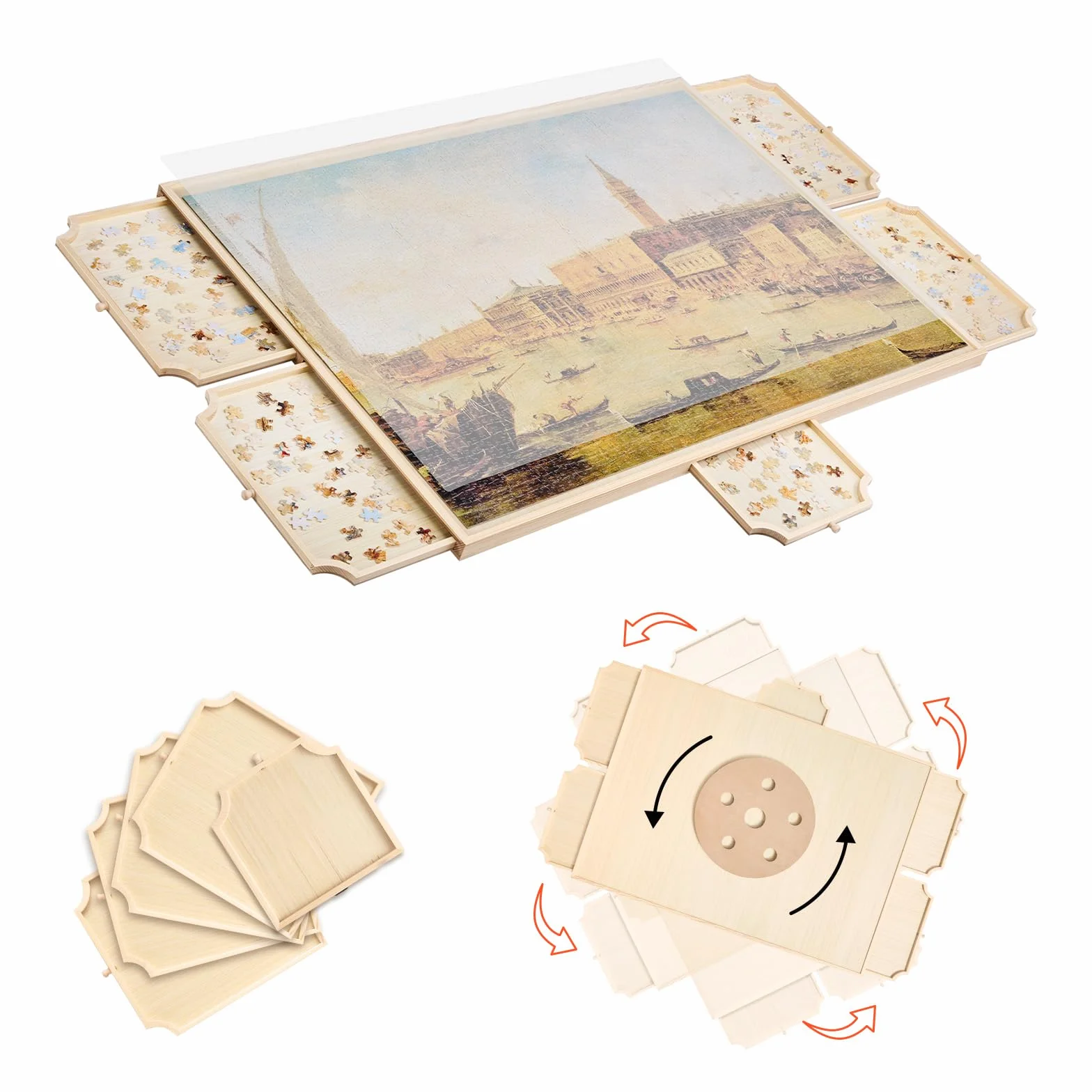 VEVOR Tavolo per Puzzle 1020 x 745 mm da 2000 Pezzi, Set da Tavolo per Puzzle Standard Portatili in Legno con 5 Cassetti e Coperchio, Anello di Base Rotante a 360° per Adulti, Facile da Riporre