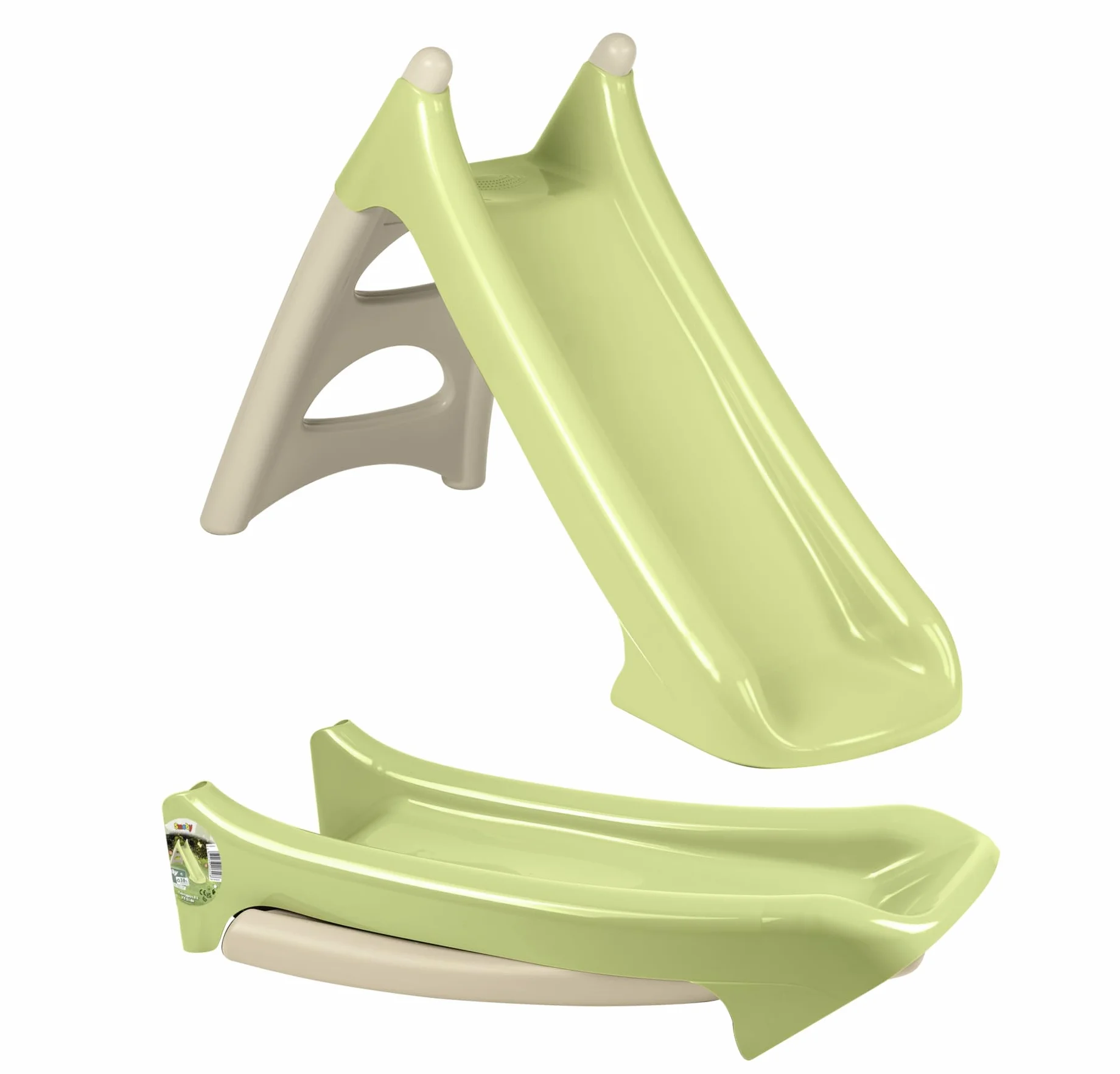 Smoby Life - Scivolo XS beige e verde, con plastica riciclata, scivolata 90 cm, con gradini antiscivolo, compatto e facile da riporre, adatto dai 2 anni, 7600820629