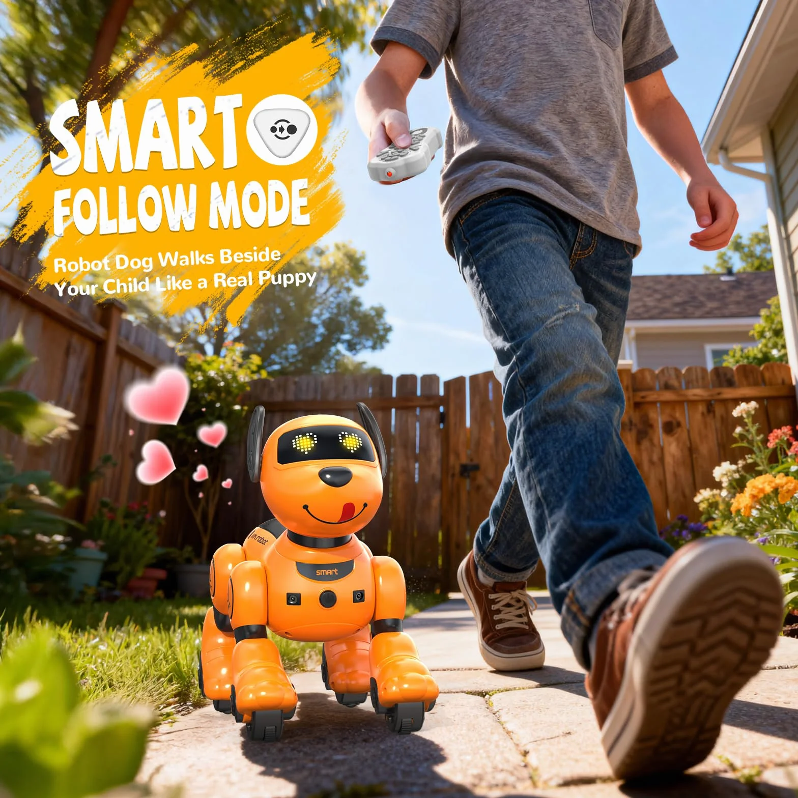 anysun Cane Robot, Giocattolo Cane Robot Ricaricabile, Giocattolo Programmabile con Funzione di Seguito, Comandi Vocali, Telecomando e Sensori Tattili, Regalo di Natale Ideale per Bambini (Giallo)