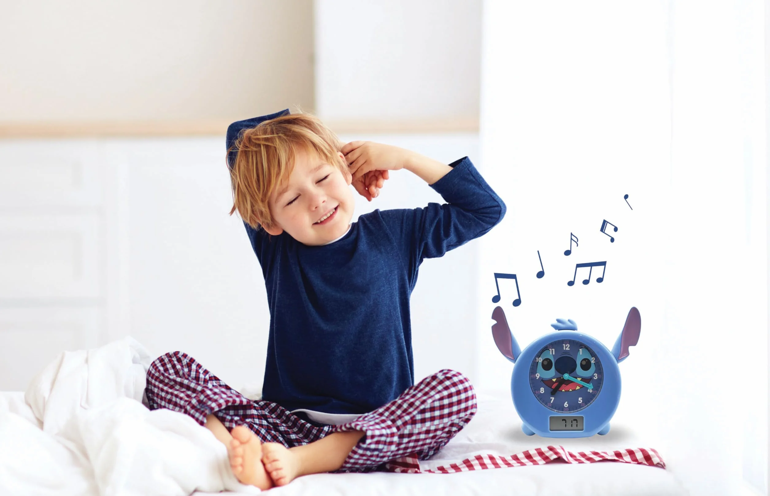 Lexibook Disney Stitch Il mio compagno educativo notturno, sveglia, luce notturna, simulatore d’alba e narratore di storie, con cavo di alimentazione, blu, RLT100D